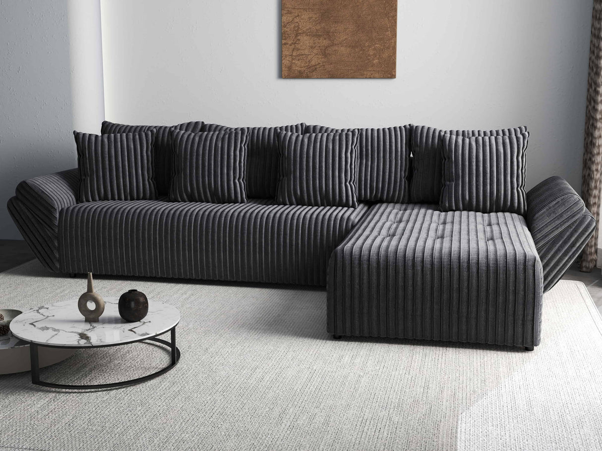 Colțar extensibil dumonde cu ladă de depozitare si sezut confortabil din spuma HR, Berlin XL Ambience Grey II 350x185 cm Fabrica