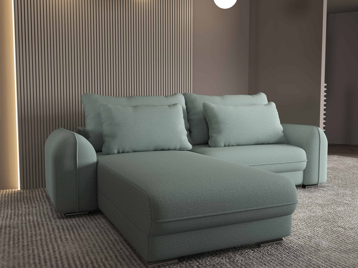 Colțar extensibil dumonde cu ladă de depozitare si sezut confortabil din spuma HR, Denver Enjoy Verde Mint 275x185 cm Fabrica