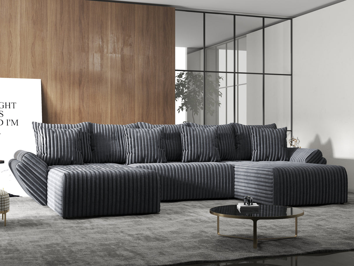 Colțar extensibil dumonde cu ladă de depozitare si sezut confortabil din spuma HR, Berlin U Gri Ambience 380x180 cm Fabrica