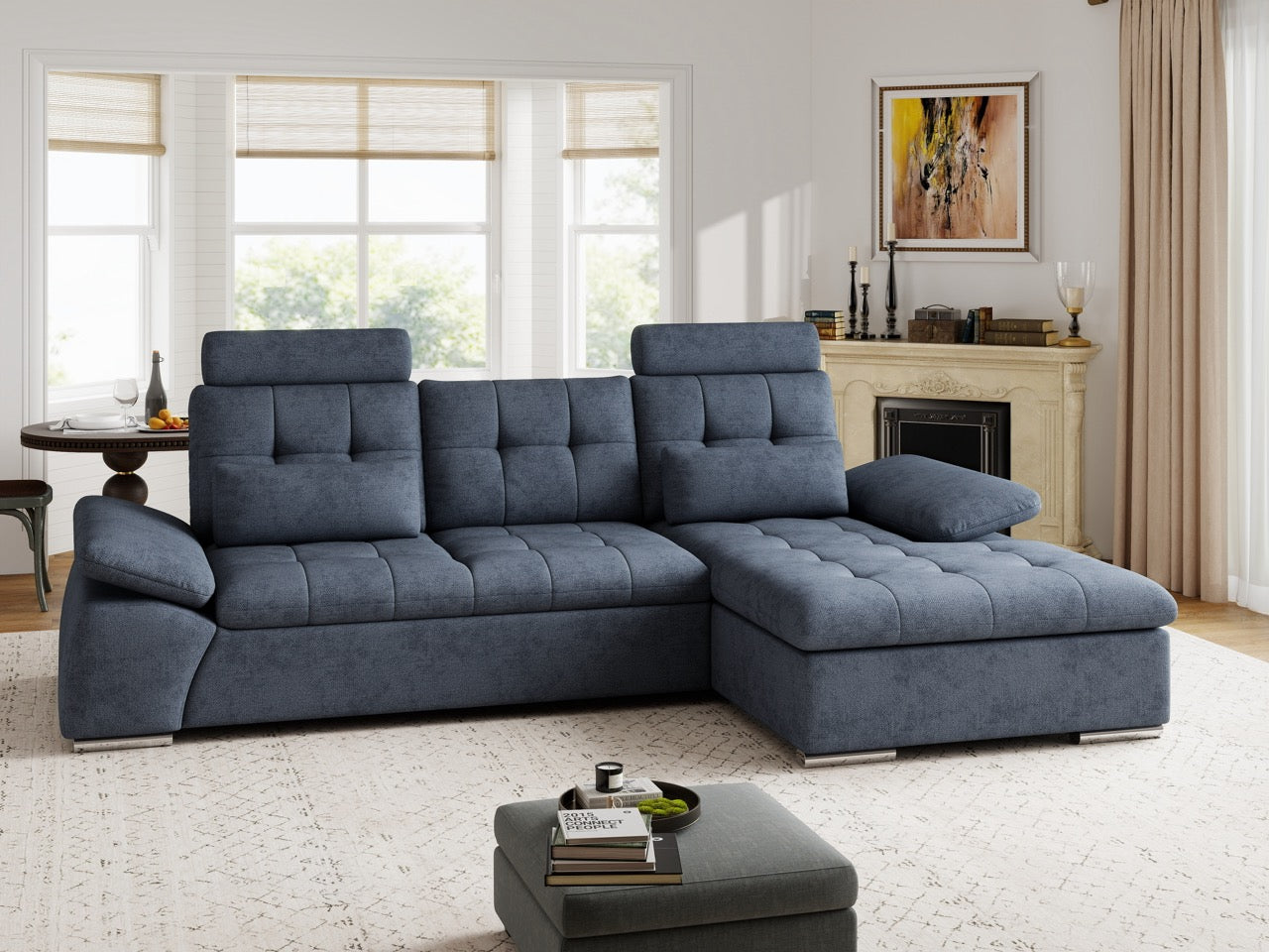 Colțar extensibil dumonde cu ladă de depozitare și șezut confortabil din spumă HR, Merkur Enjoy Antracit 270x168 cm II