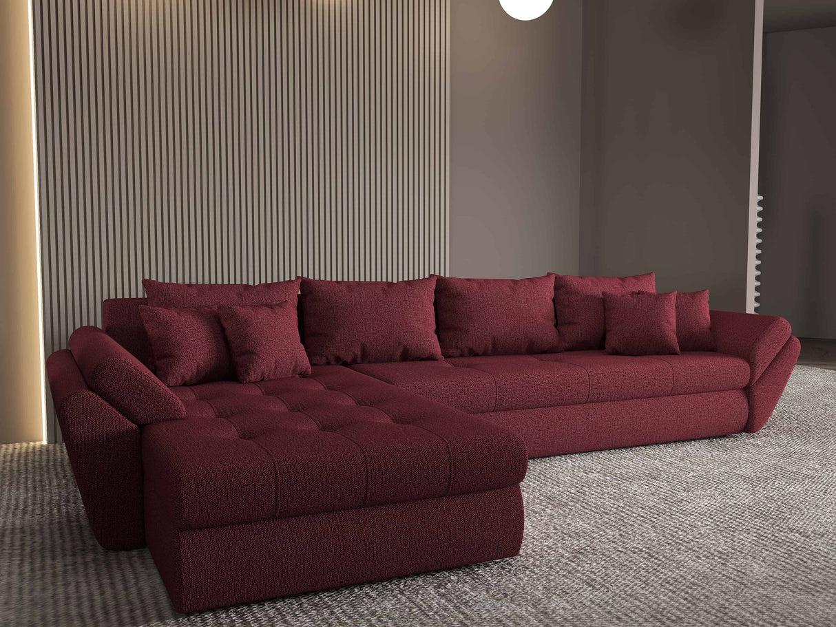 Colțar extensibil dumonde cu ladă de depozitare si sezut confortabil din spuma HR, Loana XL Enjoy Rosu 335x185 cm Fabrica