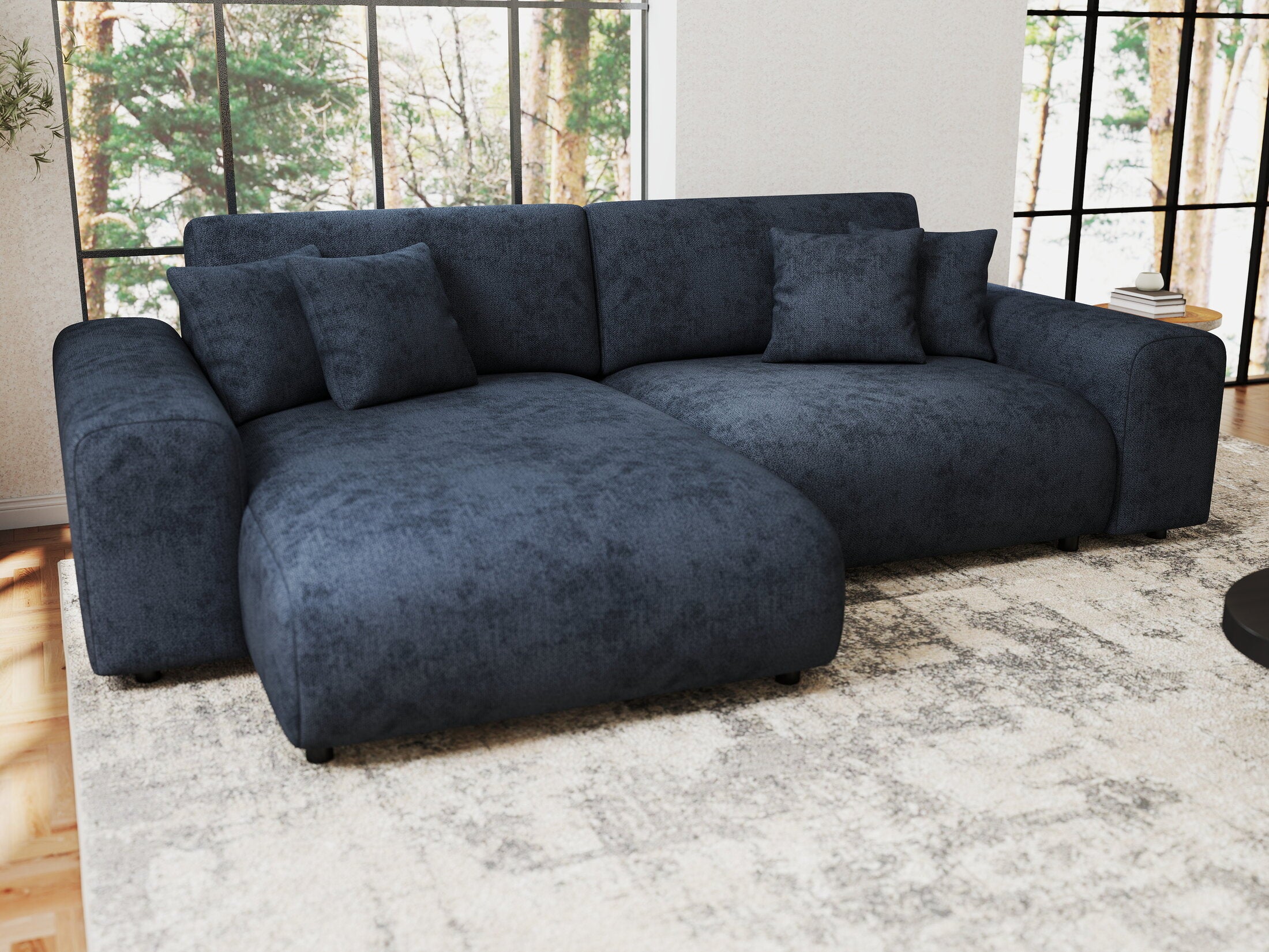 Colțar extensibil dumonde cu ladă de depozitare si sezut confortabil din spuma HR, Sarina Enjoy Antracit 255x168 cm