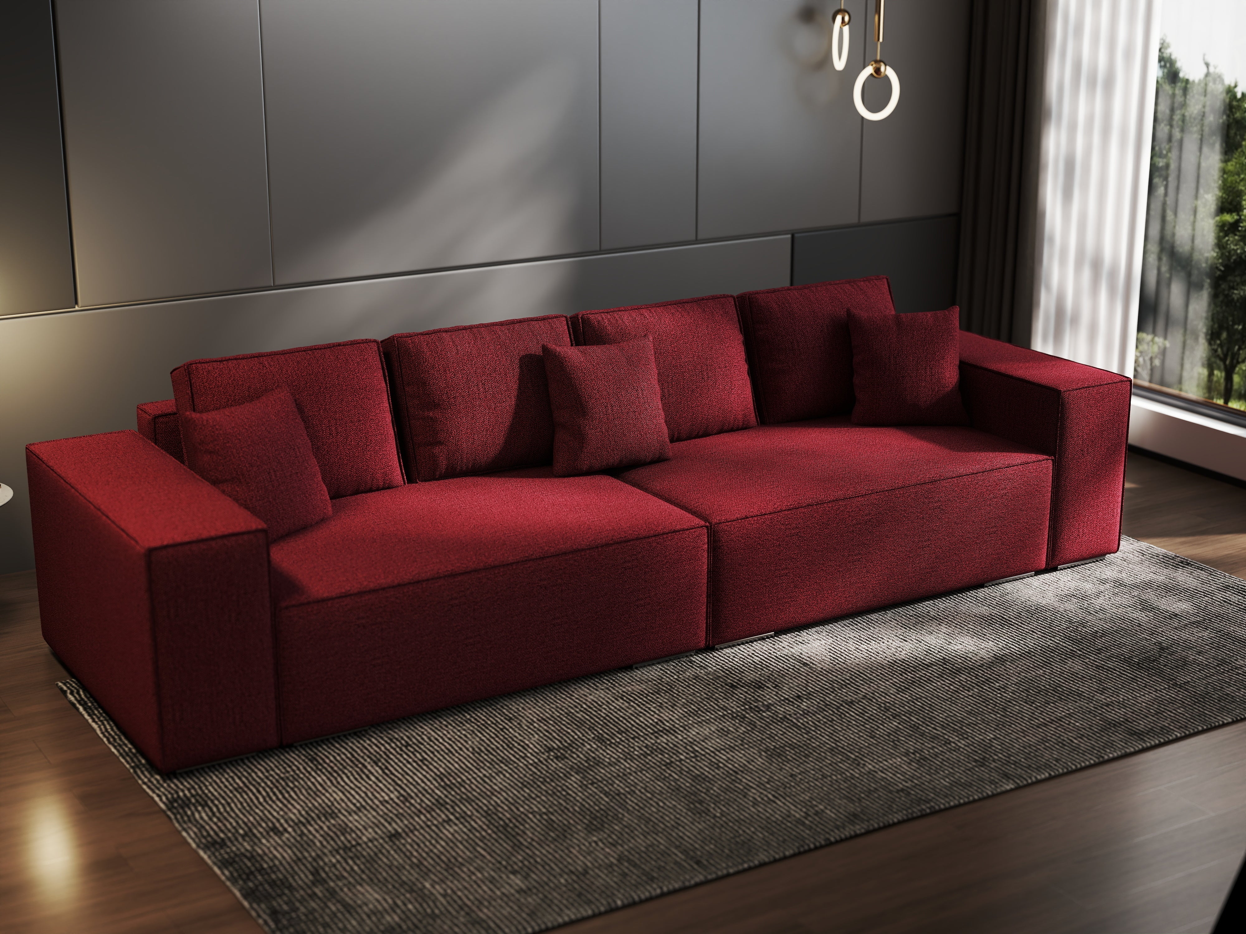 Canapea extensibilă dumonde cu ladă de depozitare si sezut confortabil din spuma HR, Dream Enjoy Rosu 310x100 cm Fabrica