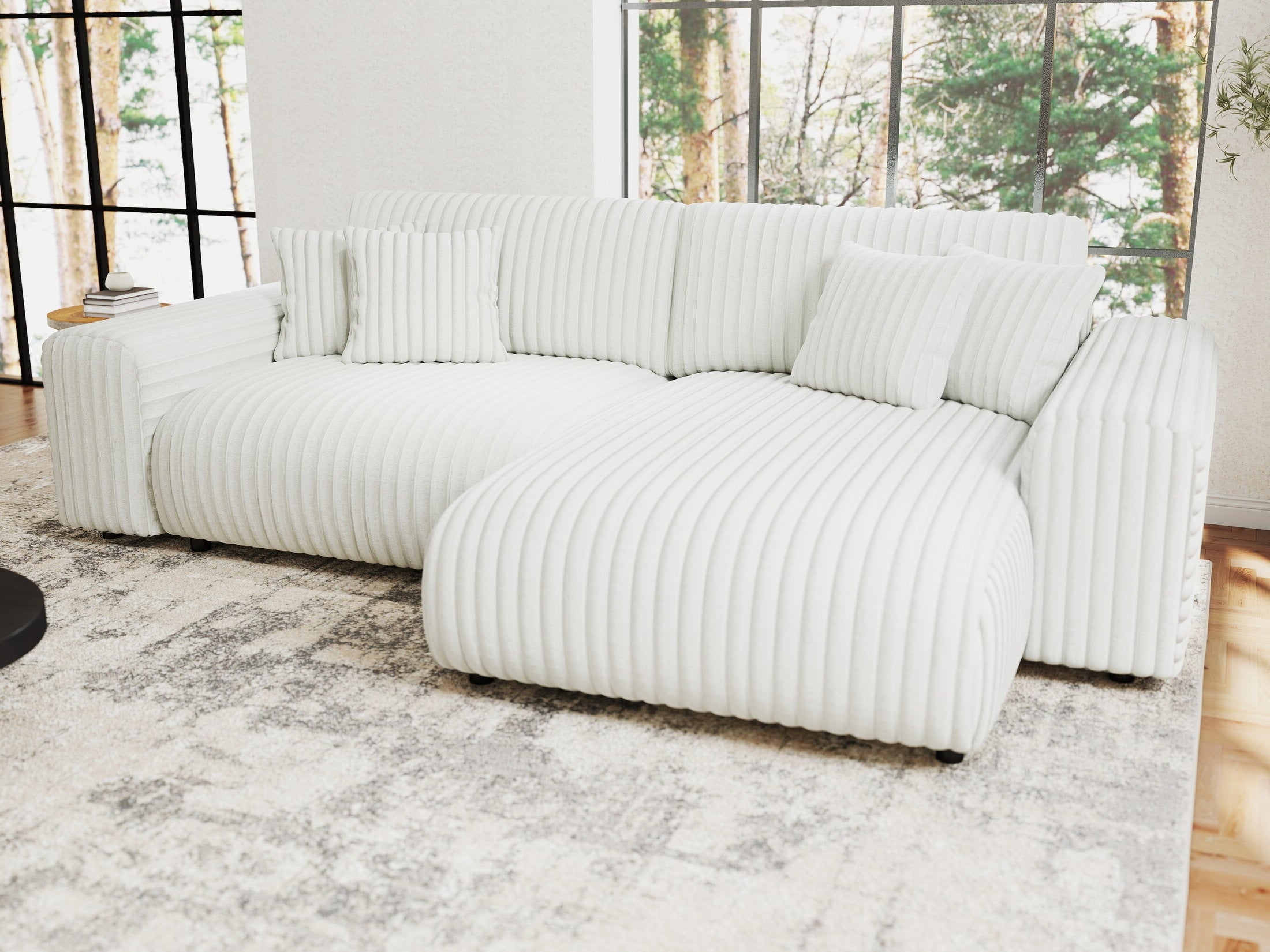 Colțar extensibil dumonde cu ladă de depozitare si sezut confortabil din spuma HR, Sarina Ambience Alb 255x168 cm II