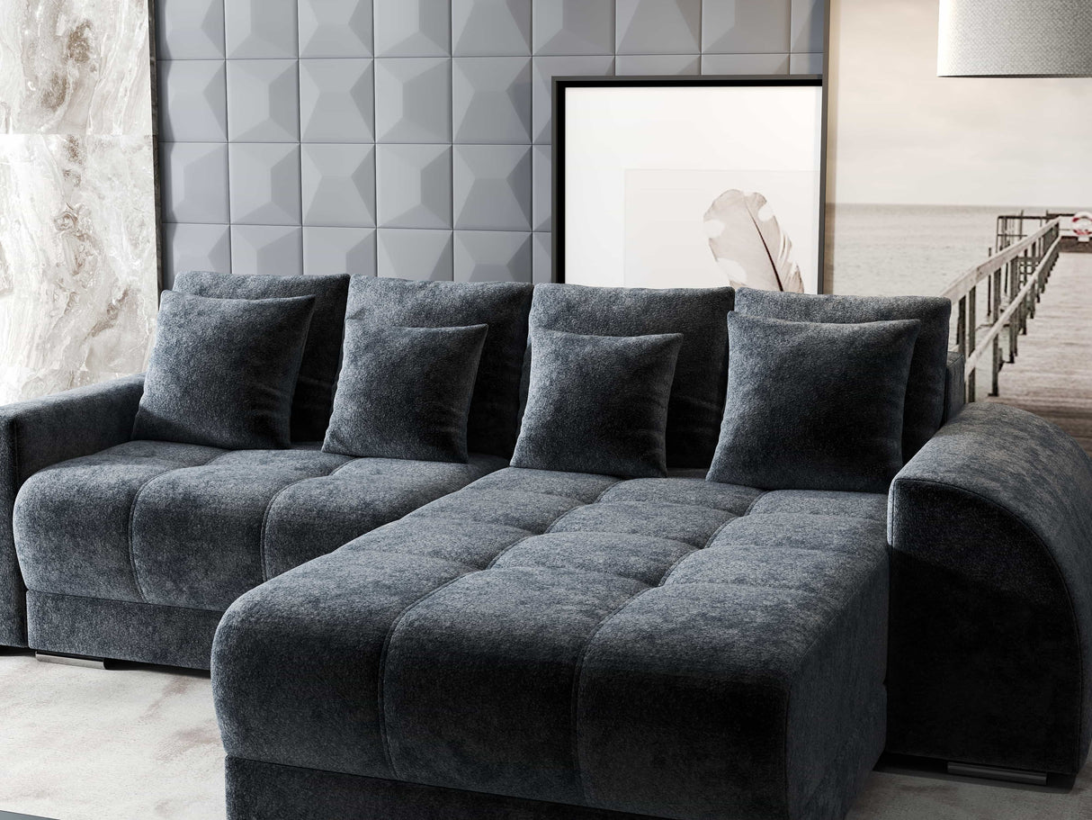 Colțar extensibil dumonde cu ladă de depozitare si sezut confortabil din spuma HR, Verona Euphoria Gri Grafit II 290x185 cm Fabrica