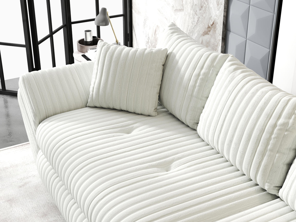 Canapea extensibilă dumonde cu ladă de depozitare si sezut confortabil din spuma HR, Loana Ambience Alb 300x100 cm Fabrica