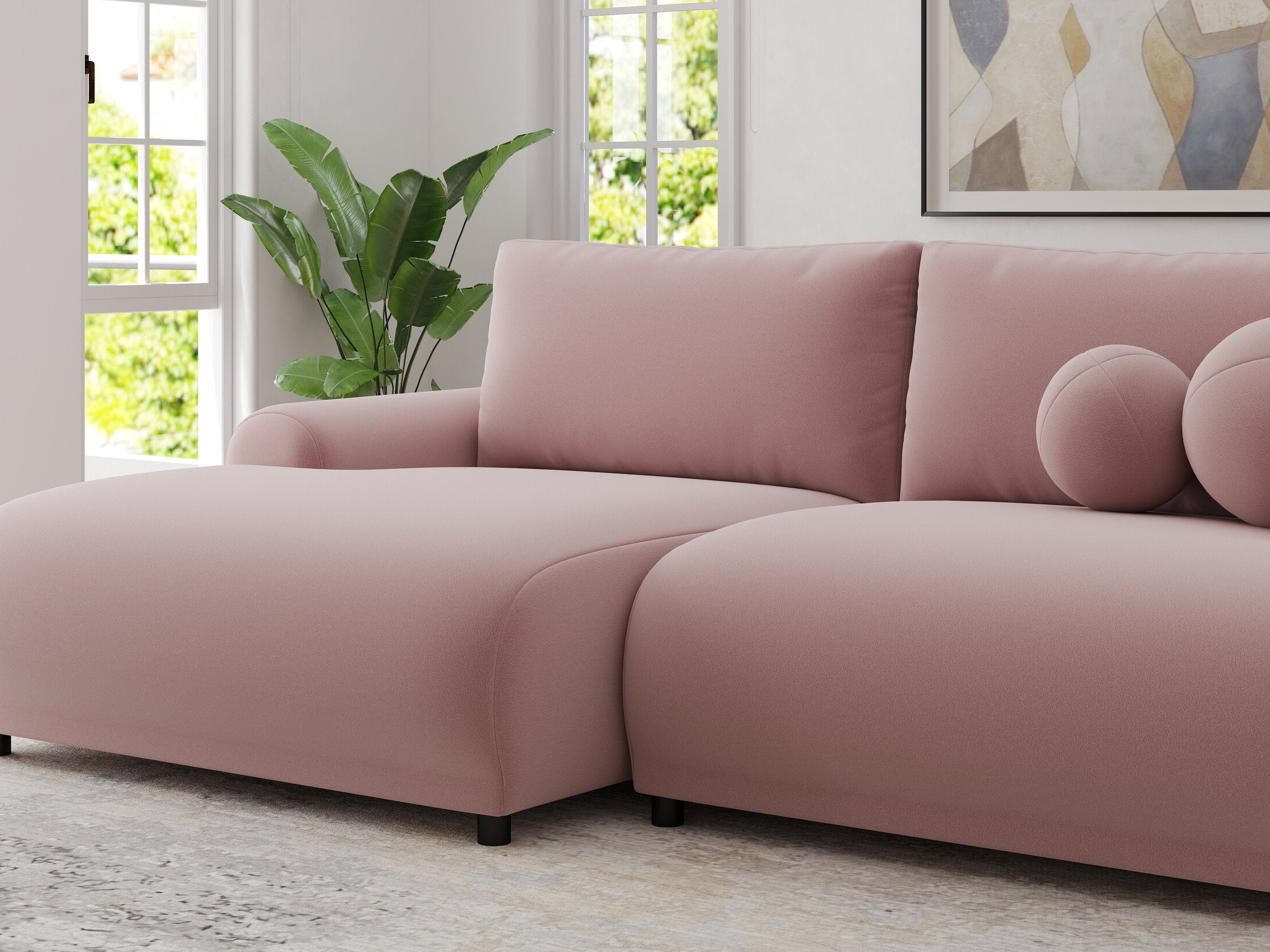 Colțar extensibil dumonde cu ladă de depozitare și șezut confortabil din spumă HR, Carlo Royal Roz 240x145 cm