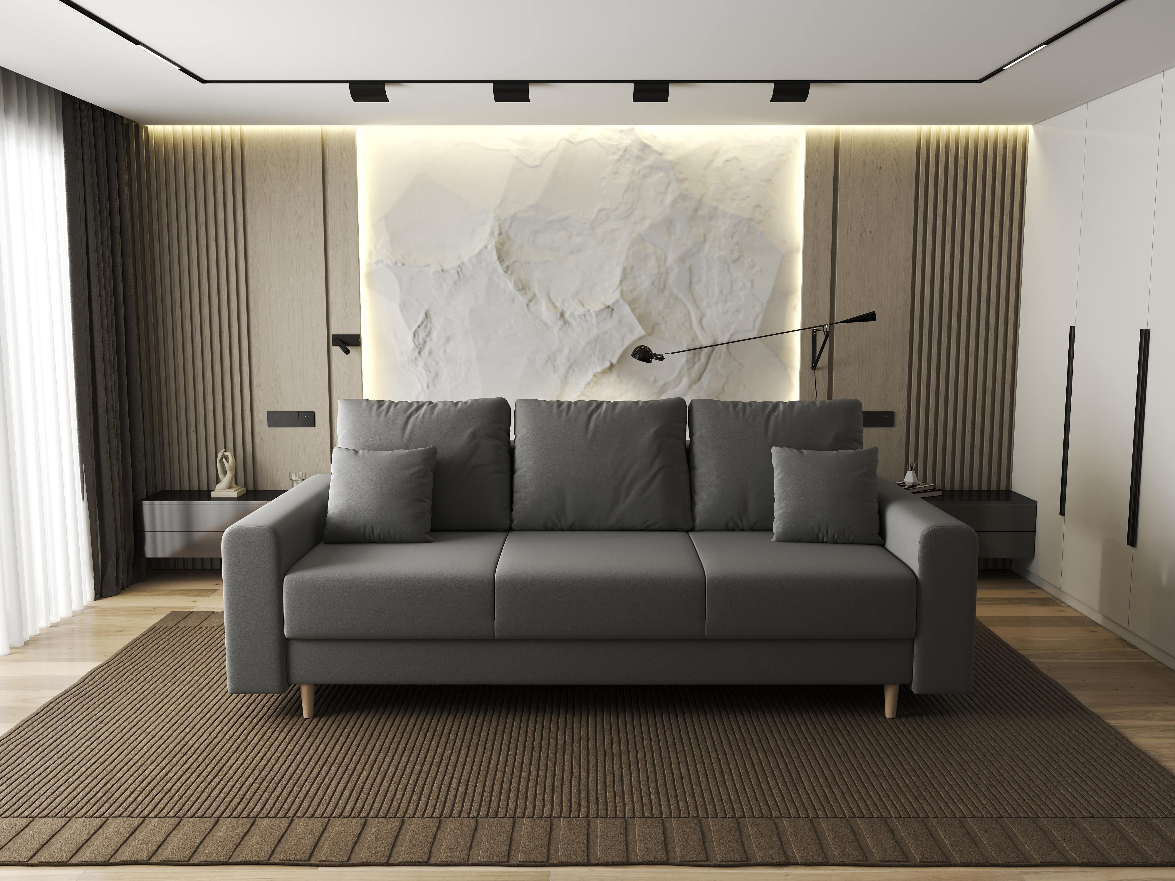 Canapea extensibilă dumonde cu ladă de depozitare si sezut confortabil din spuma HR, Kronos Royal Gri 210x100 cm fabrica