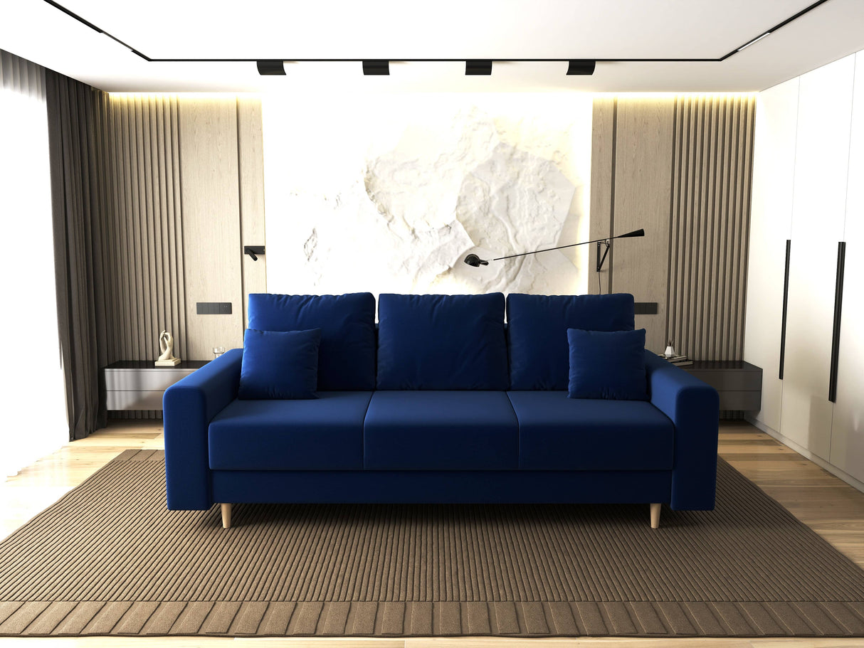 Canapea extensibilă dumonde cu ladă de depozitare si sezut confortabil din spuma HR, Kronos Royal Albastru 210x100 cm fabrica