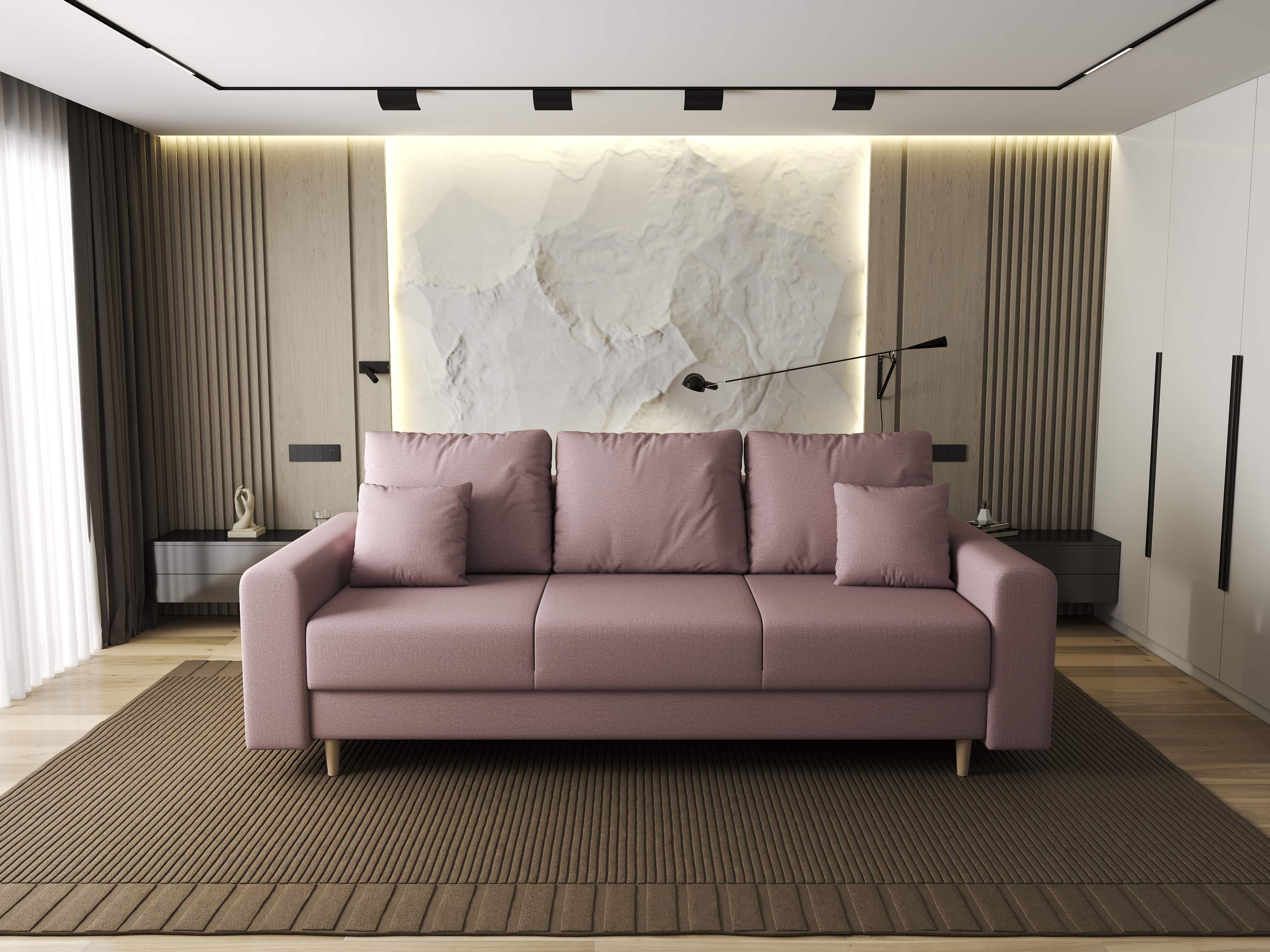 Canapea extensibilă dumonde cu ladă de depozitare si sezut confortabil din spuma HR, Kronos Enjoy Flamingo 210x100 cm fabrica