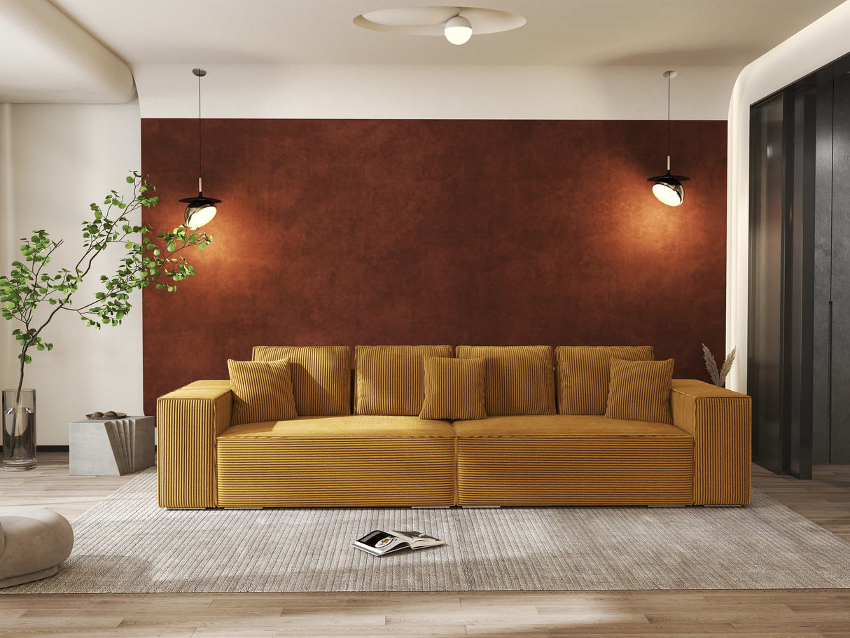 Canapea extensibilă dumonde cu ladă de depozitare si sezut confortabil din spuma HR, Dream Zoom Mustar 310x100 cm Fabrica