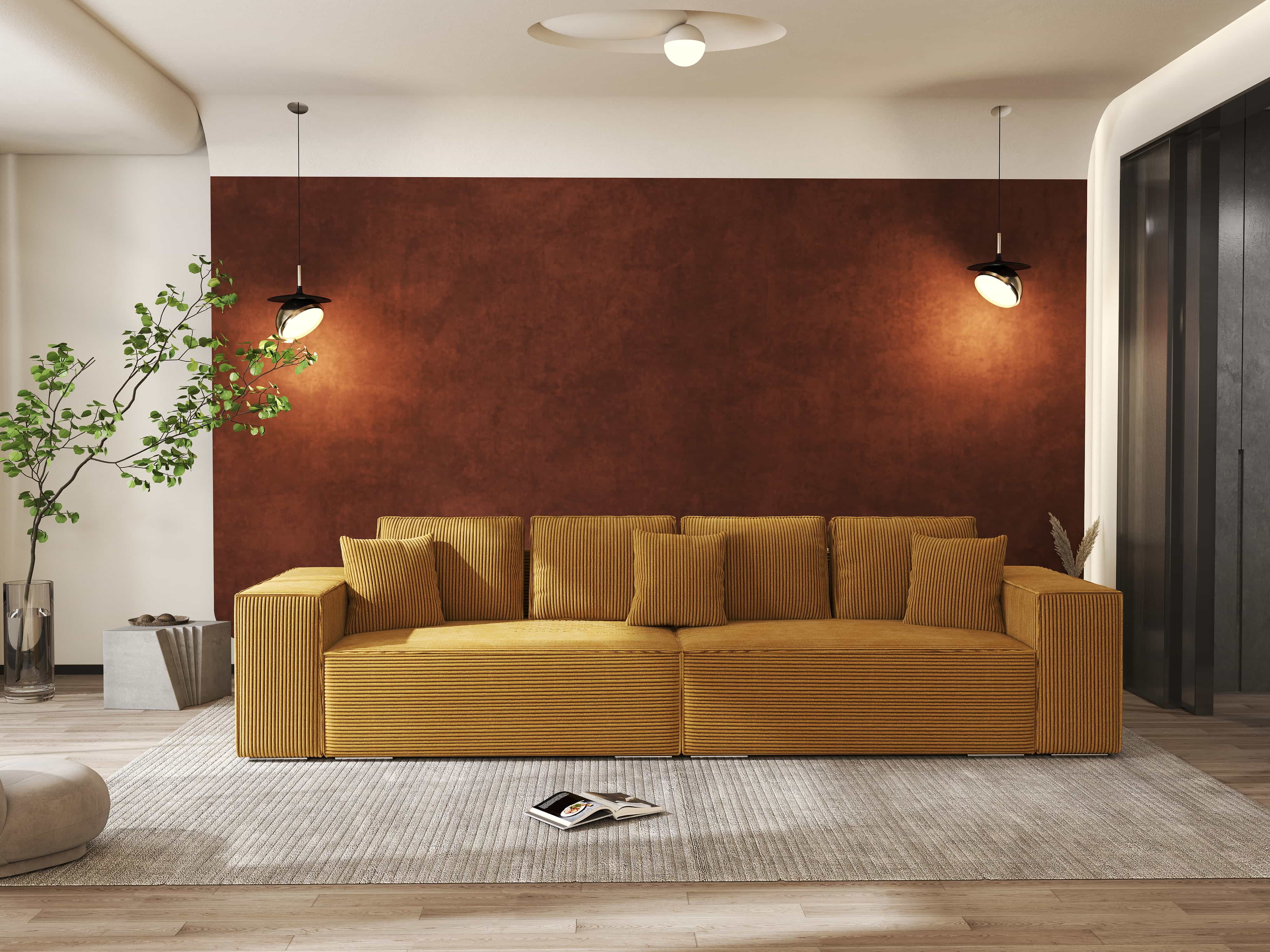 Canapea extensibilă dumonde cu ladă de depozitare si sezut confortabil din spuma HR, Dream Zoom Mustar 310x100 cm Fabrica