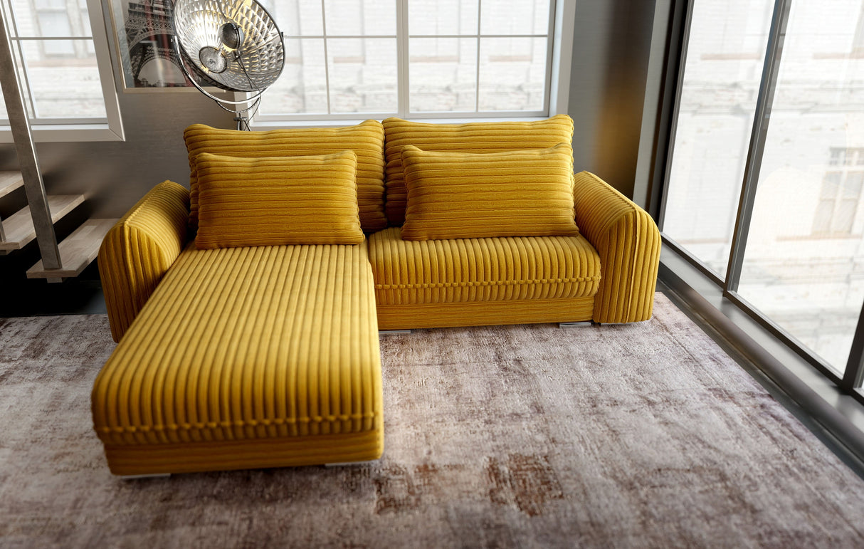 Colțar extensibil dumonde cu ladă de depozitare si sezut confortabil din spuma HR, Denver Ambience Mustar 275x185 cm Fabrica