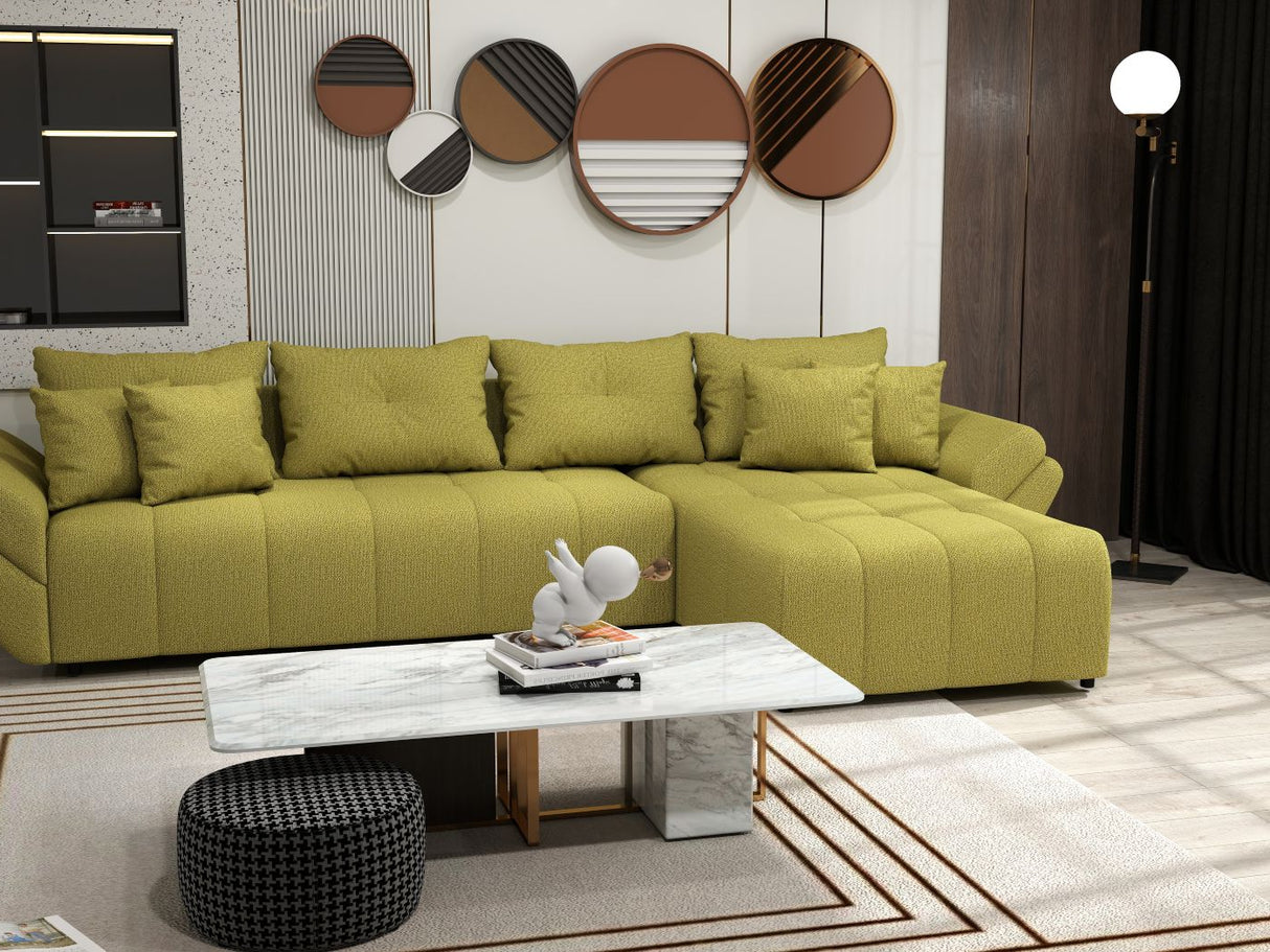 Colțar extensibil dumonde cu ladă de depozitare si sezut confortabil din spuma HR, Berlin XL Enjoy Green 350x185 cm II