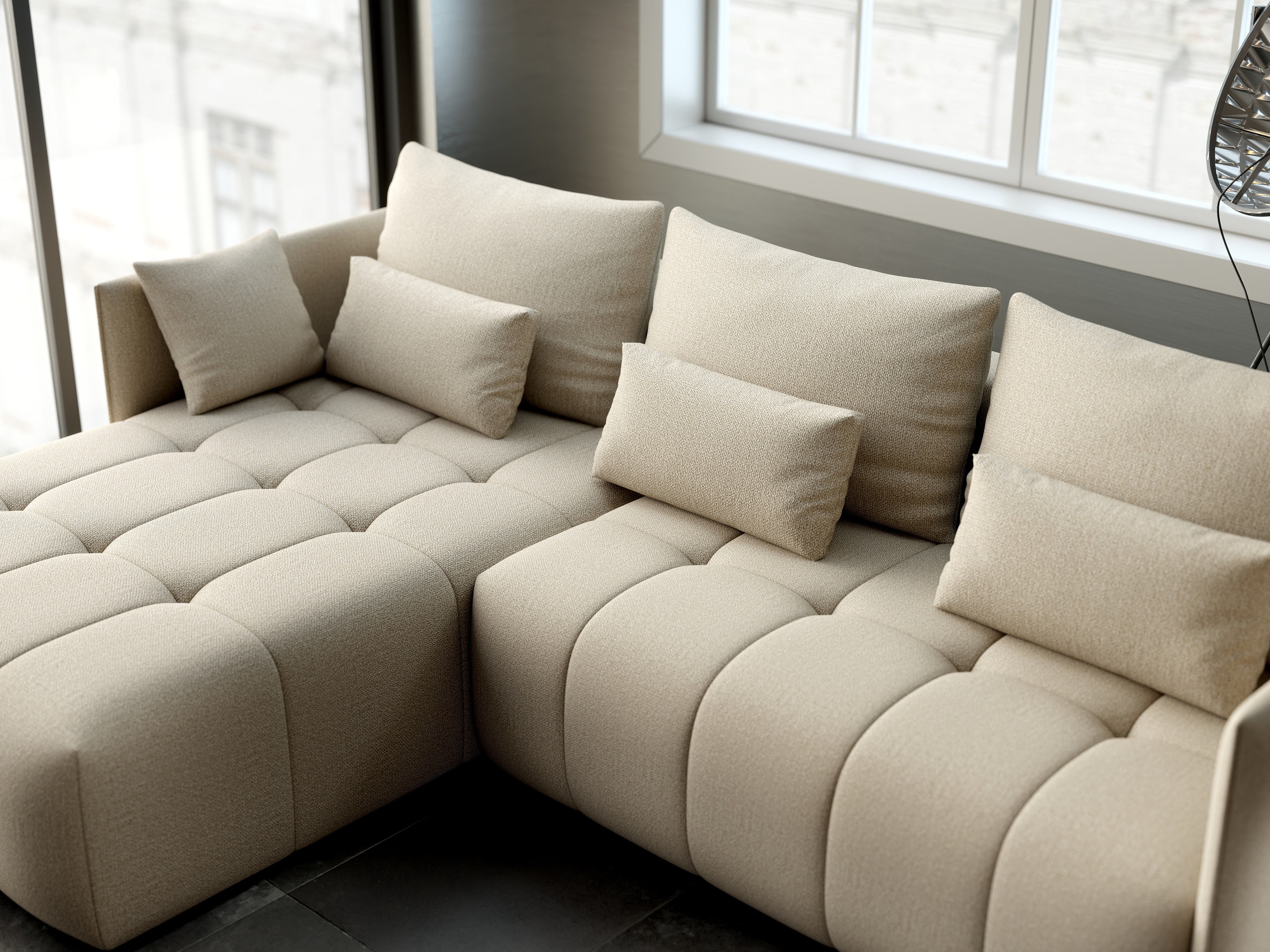 Colțar extensibil dumonde cu ladă de depozitare si sezut confortabil din spuma HR, Malta Bej 235x185 cm Fabrica