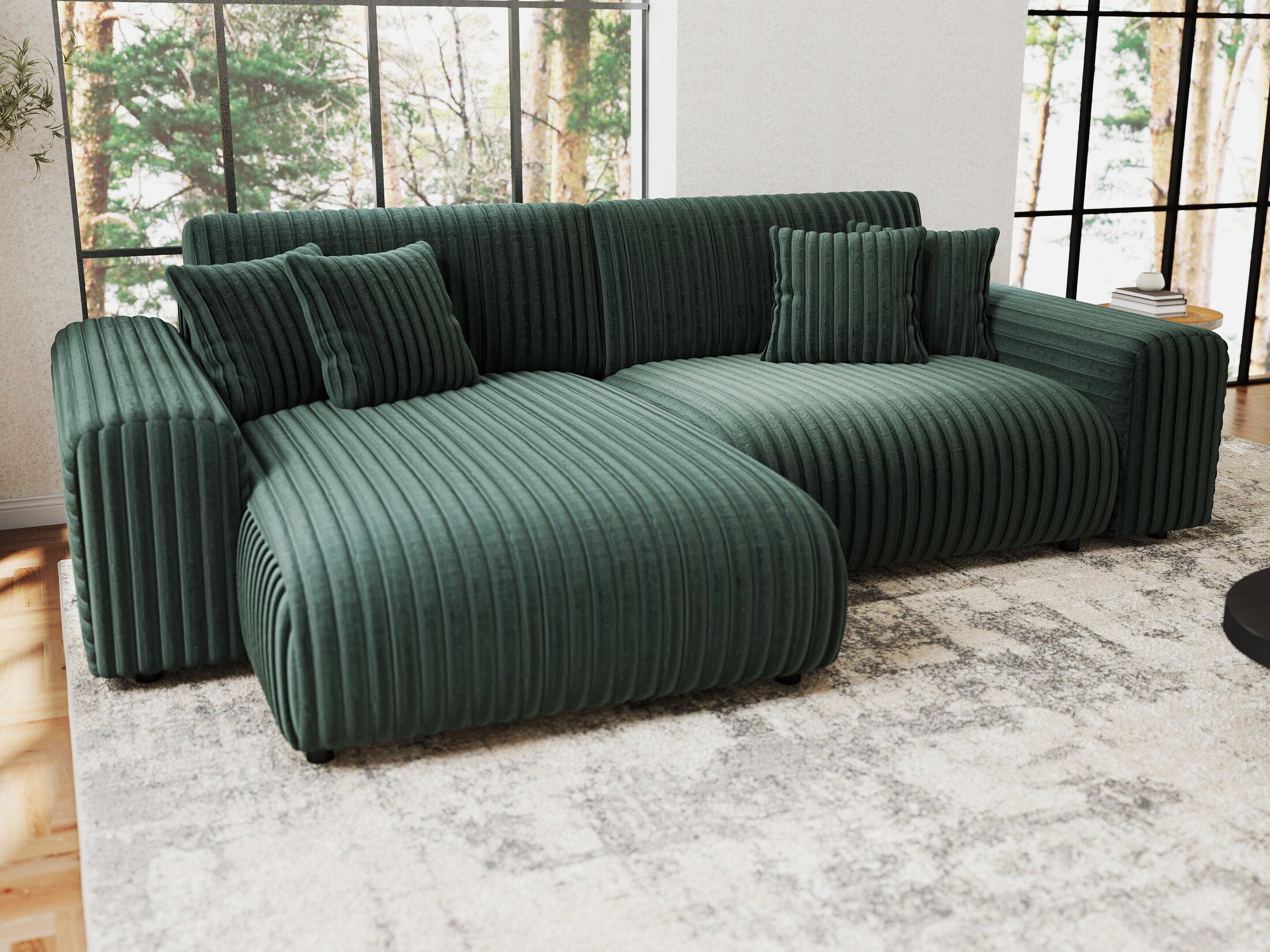 Colțar extensibil dumonde cu ladă de depozitare si sezut confortabil din spuma HR, Sarina Ambience Verde 255x168 cm