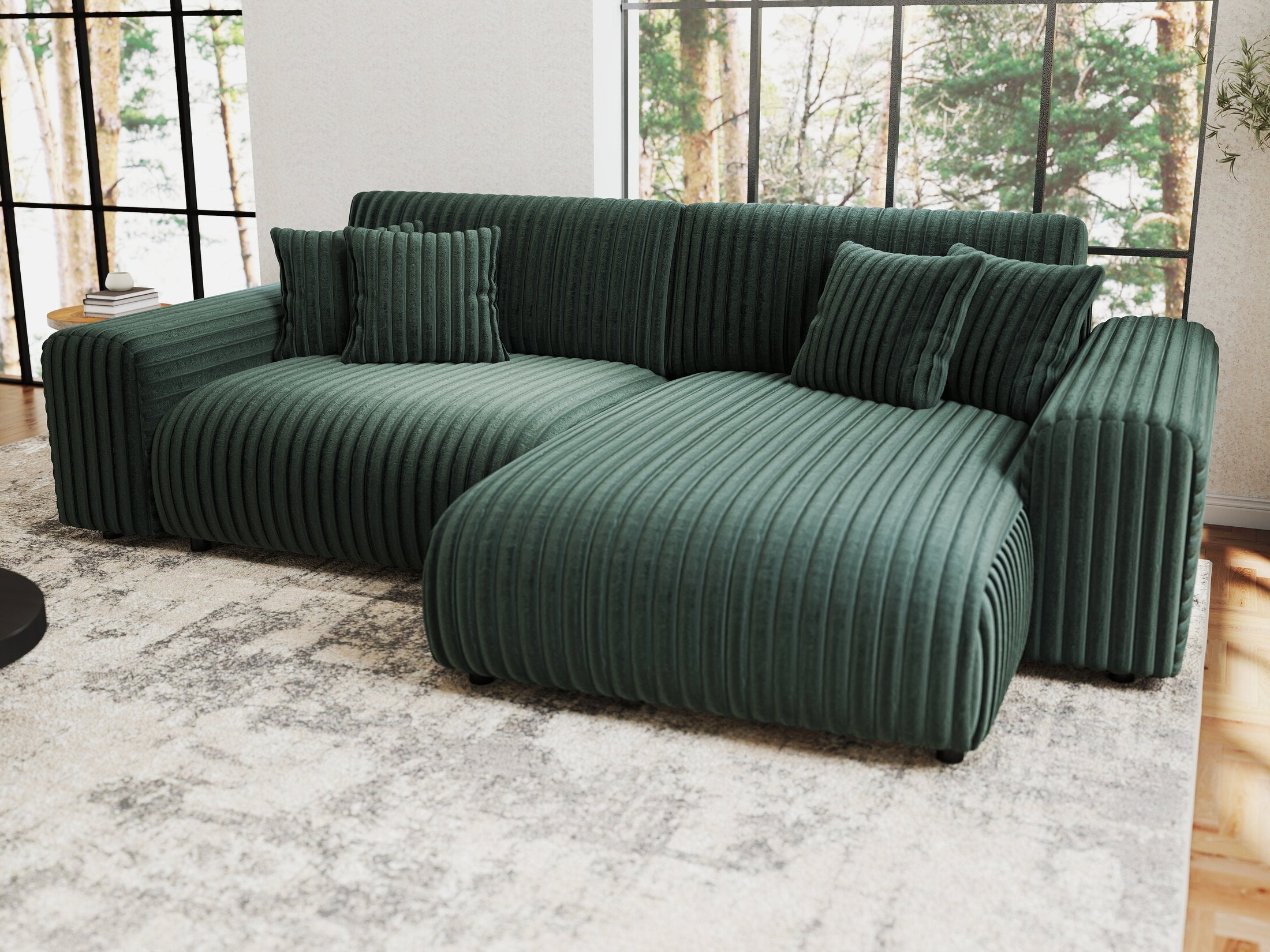 Colțar extensibil dumonde cu ladă de depozitare si sezut confortabil din spuma HR, Sarina Ambience Verde 255x168 cm II