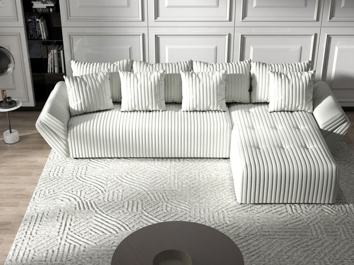 Colțar extensibil dumonde cu ladă de depozitare si sezut confortabil din spuma HR, Berlin XL Ambience Ivory II 350x185 cm Fabrica