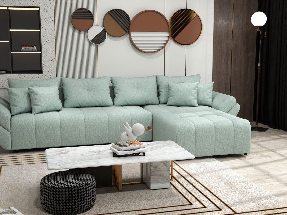 Colțar extensibil dumonde cu ladă de depozitare si sezut confortabil din spuma HR, Berlin XL Enjoy Lux Mint 350x185 cm II