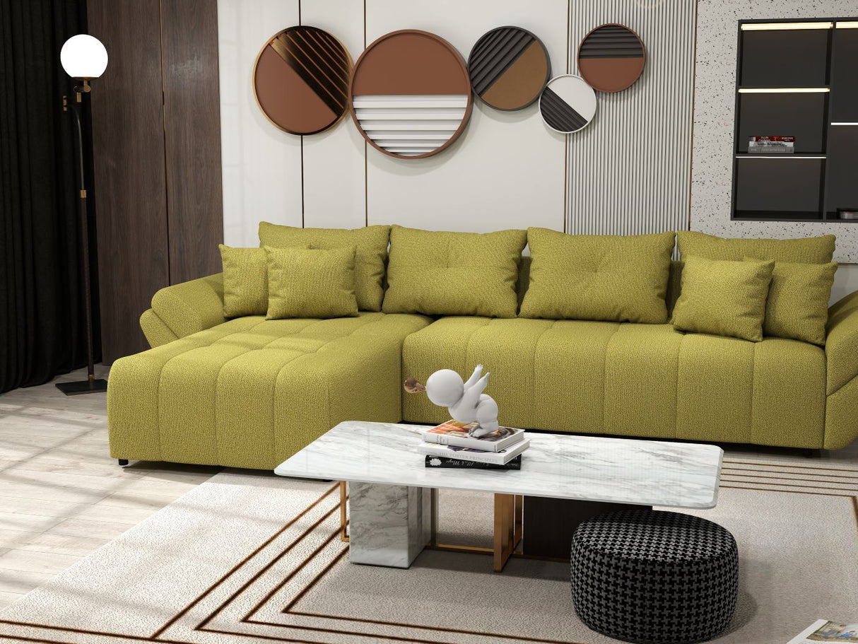 Colțar extensibil dumonde cu ladă de depozitare si sezut confortabil din spuma HR, Berlin XL Enjoy Green 350x185 cm Fabrica