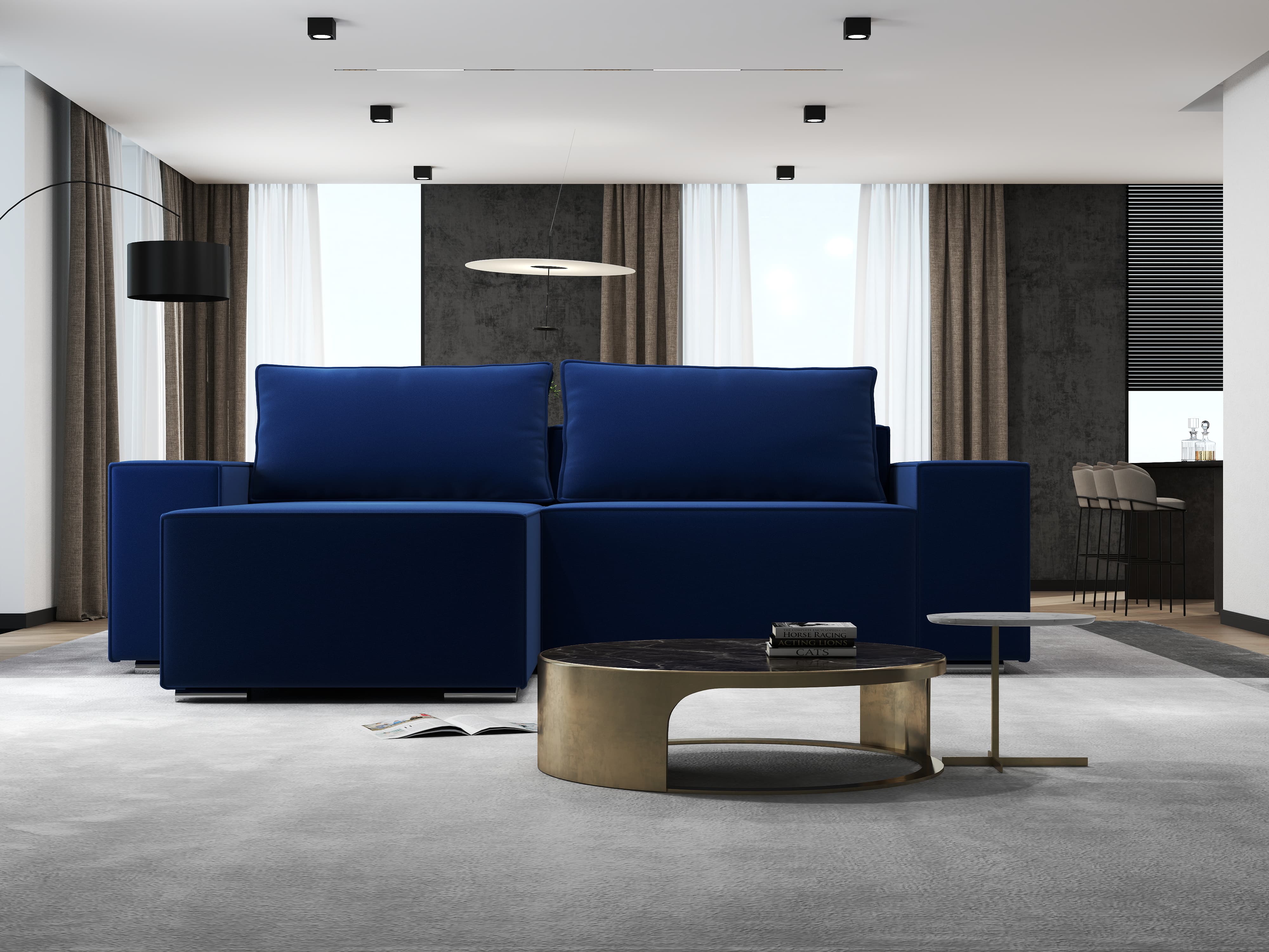 Colțar extensibil dumonde cu ladă de depozitare si sezut confortabil din spuma HR, Dream Royal Albastru 290x185 cm Fabrica