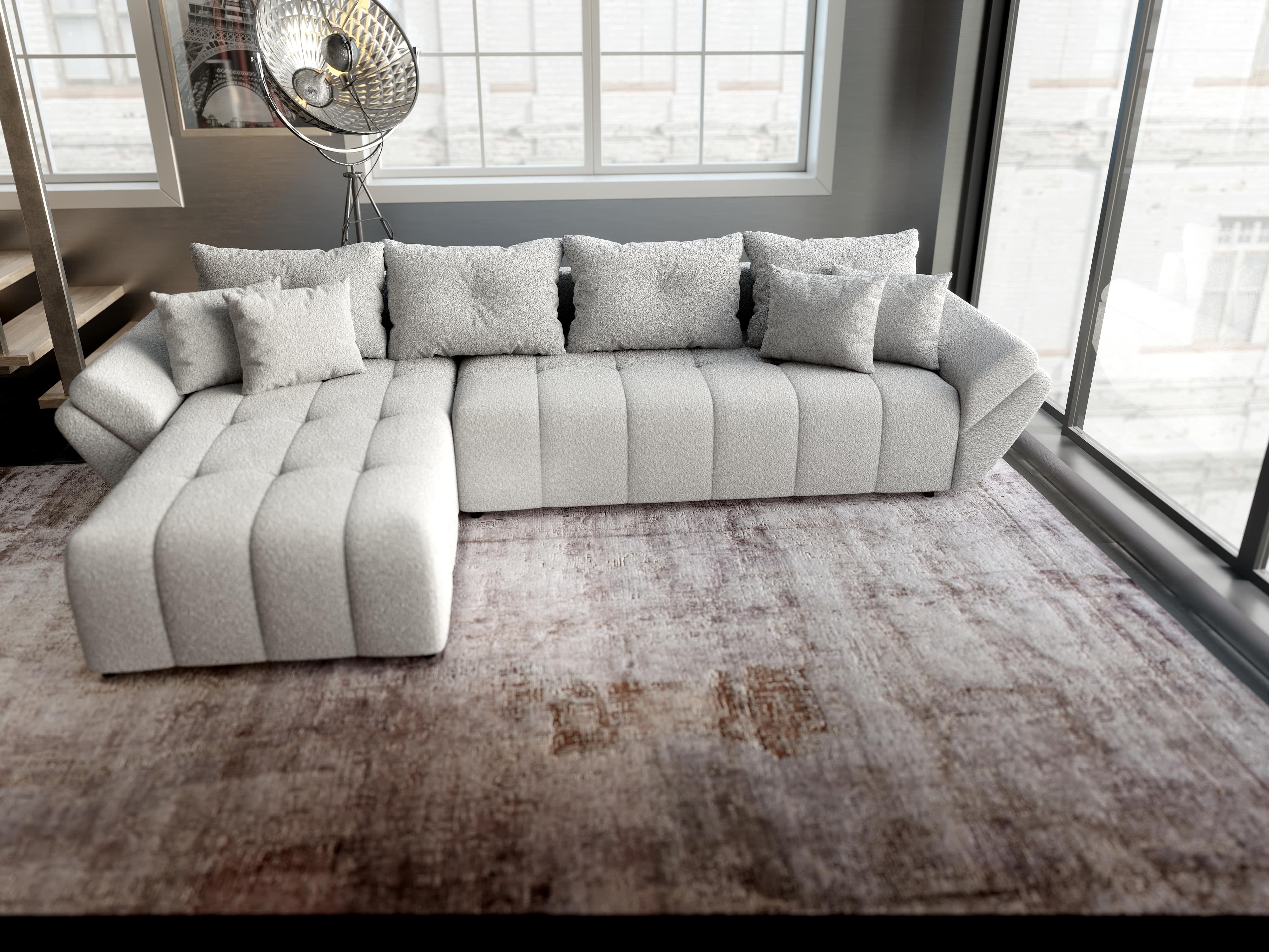 Colțar extensibil dumonde cu ladă de depozitare si sezut confortabil din spuma HR, Berlin XL Euphoria Grey 350x185 cm Fabrica