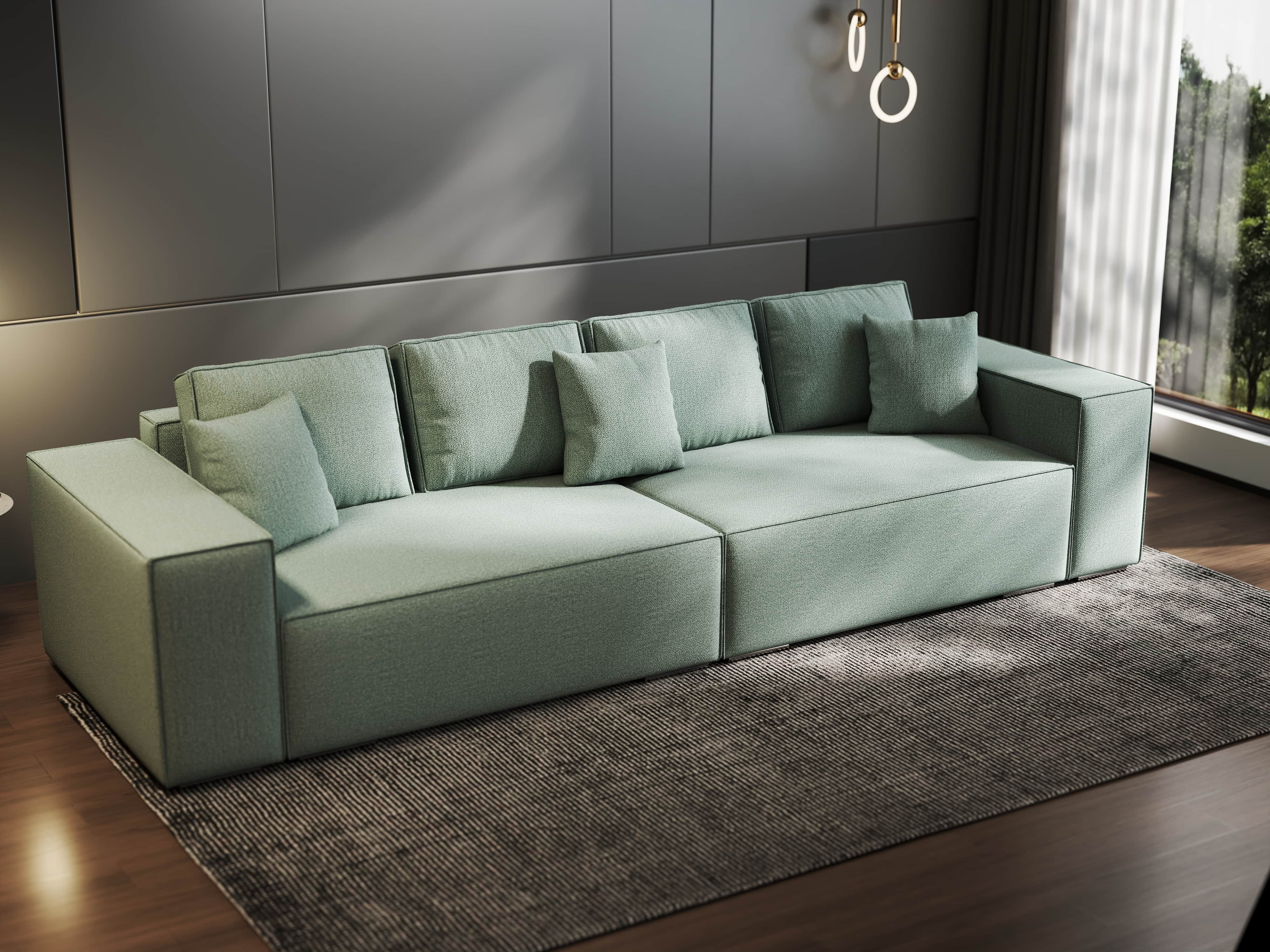 Canapea extensibilă dumonde cu ladă de depozitare si sezut confortabil din spuma HR, Dream Enjoy Mint 310x100 cm Fabrica