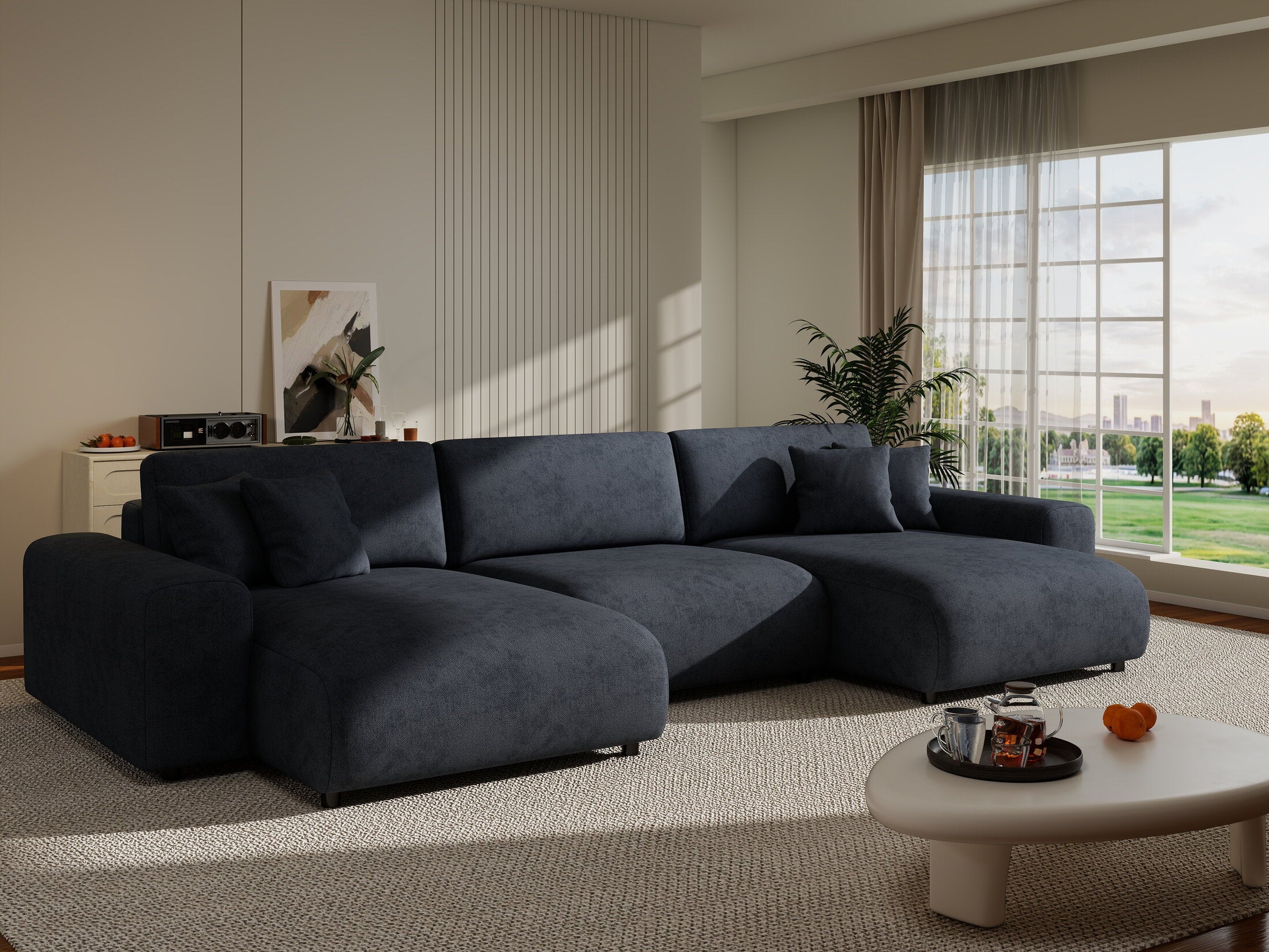 Colțar extensibil dumonde cu ladă de depozitare si sezut confortabil din spuma HR, Sarina U Enjoy Antracit 350x168 cm