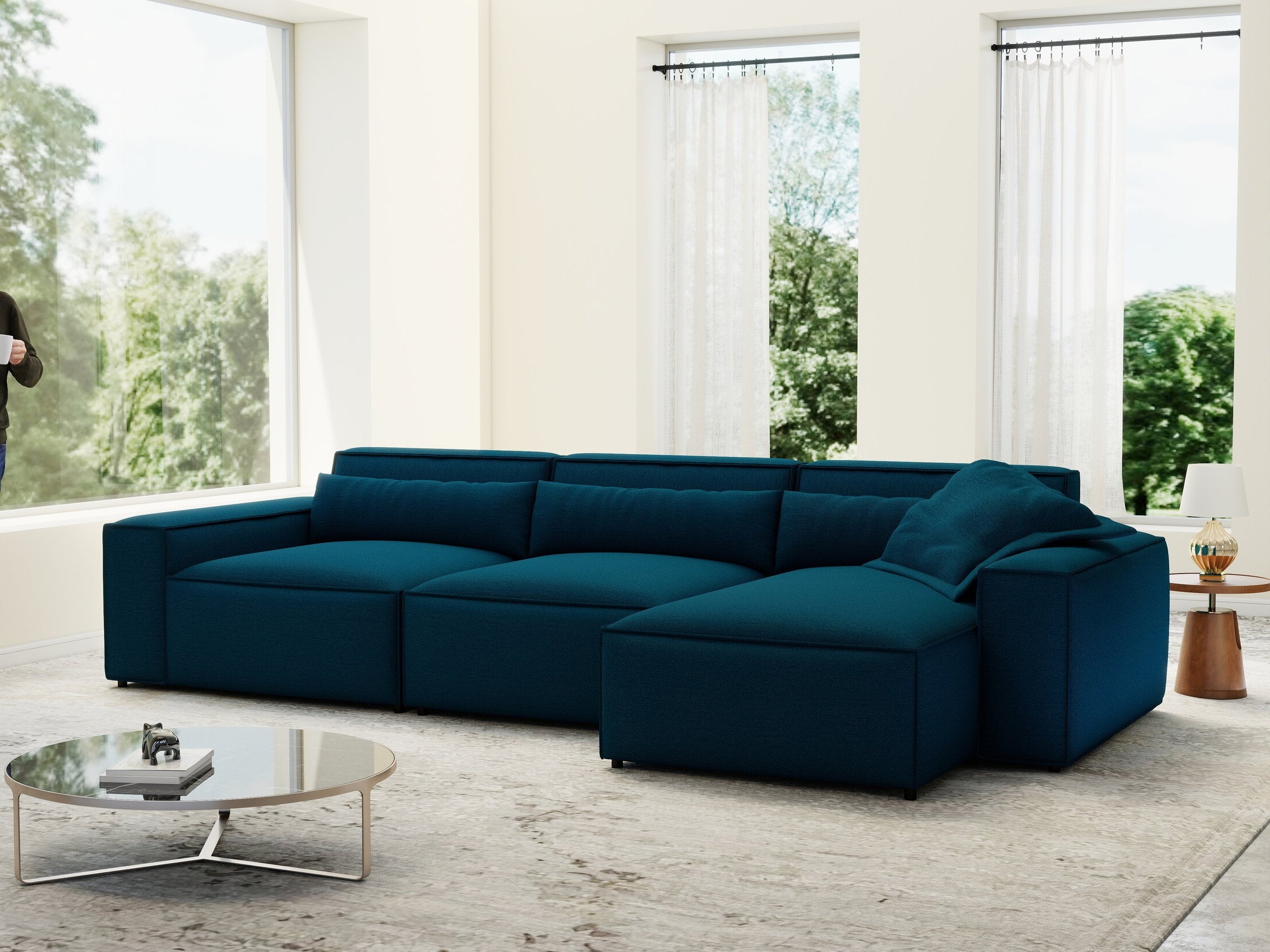 Colțar dumonde cu sezut confortabil din spuma HR, Marvelo XL Enjoy Verde Petrol 366x175 cm II