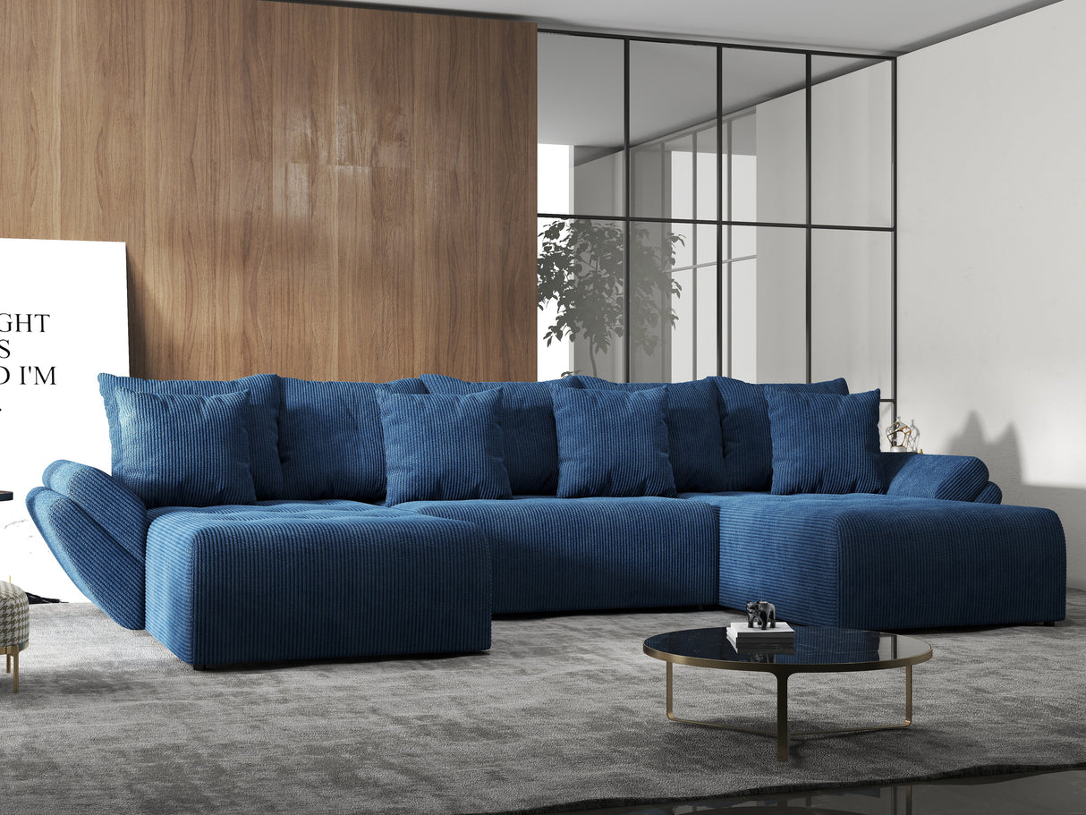 Colțar extensibil dumonde cu ladă de depozitare si sezut confortabil din spuma HR, Berlin U Zoom Bluemarin 380x180 cm Fabrica