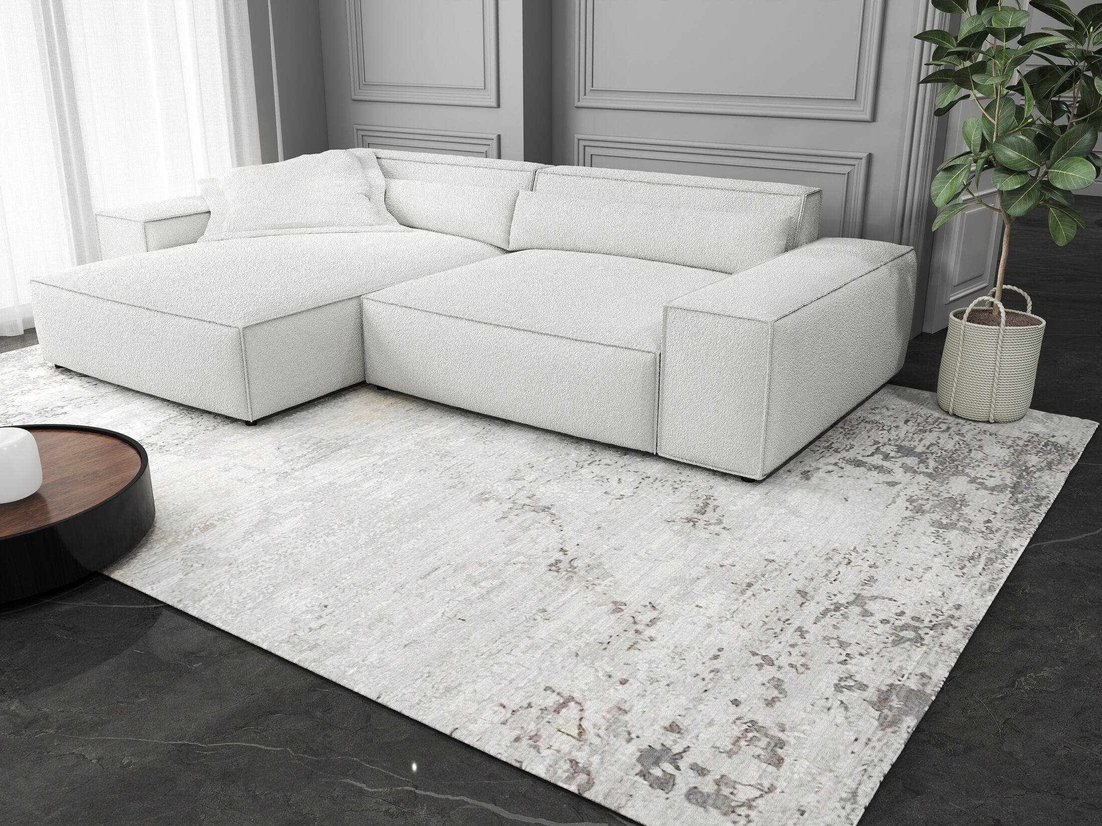 Colțar dumonde cu șezut confortabil din spumă HR, Marvelo Euphoria Alb 264x175 cm