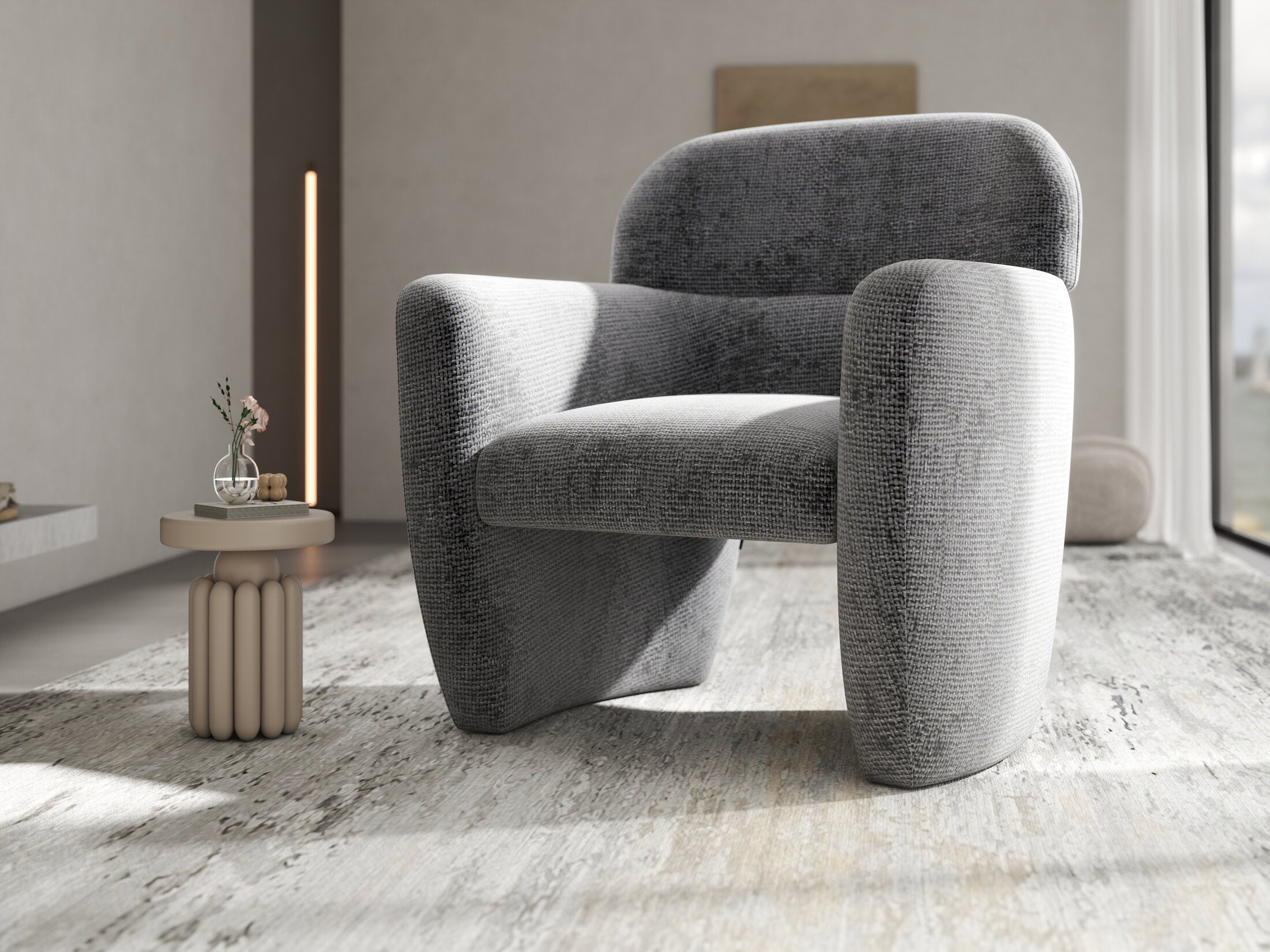 Fotoliu dumonde tapitat Gri modern Mirello 75x70cm