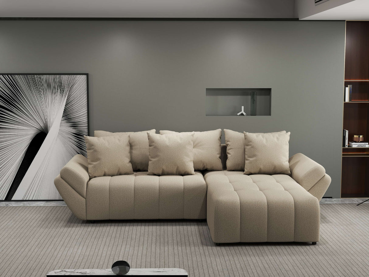 Colțar extensibil dumonde cu ladă de depozitare si sezut confortabil din spuma HR, Berlin Enjoy Beige 280x185 cm II Fabrica