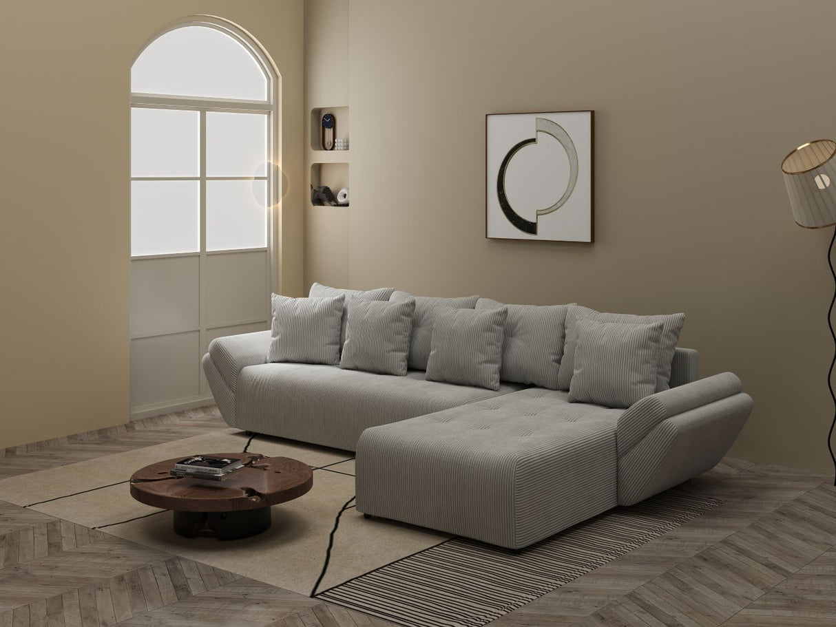 Colțar extensibil dumonde cu ladă de depozitare si sezut confortabil din spuma HR, Berlin XL Zoom Pearl 350x185 cm II