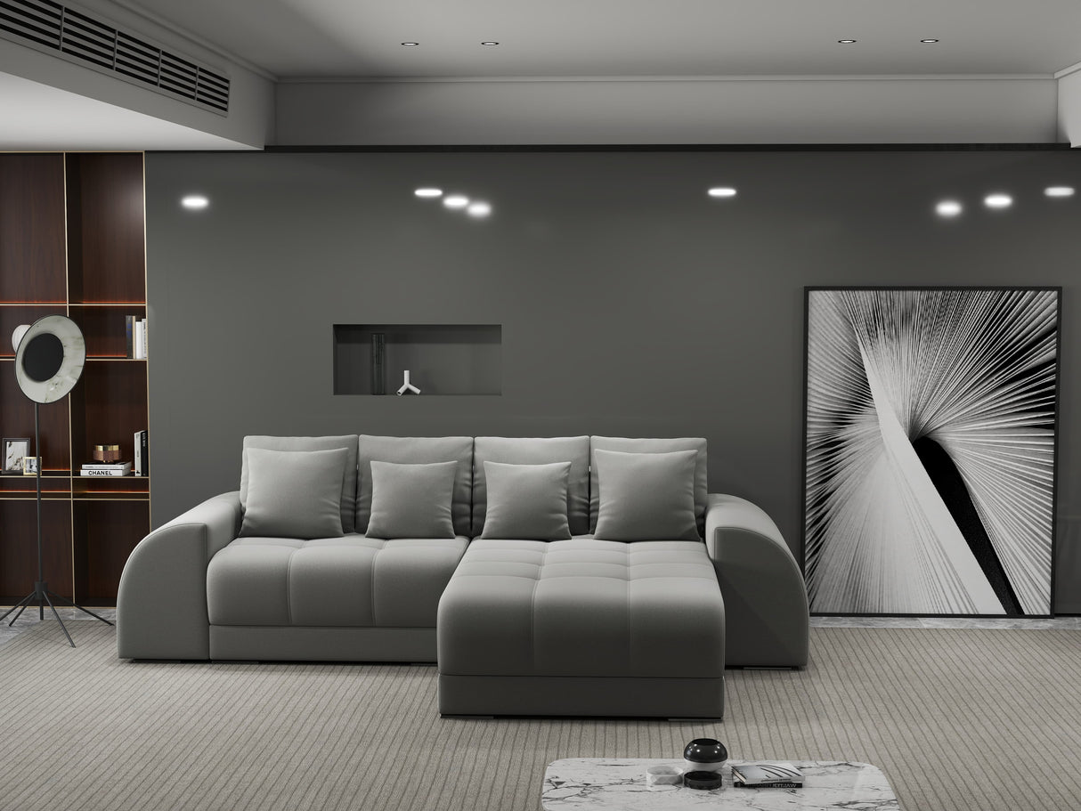 Colțar extensibil dumonde cu ladă de depozitare si sezut confortabil din spuma HR, Verona Royal Gri II 290x185 cm Fabrica