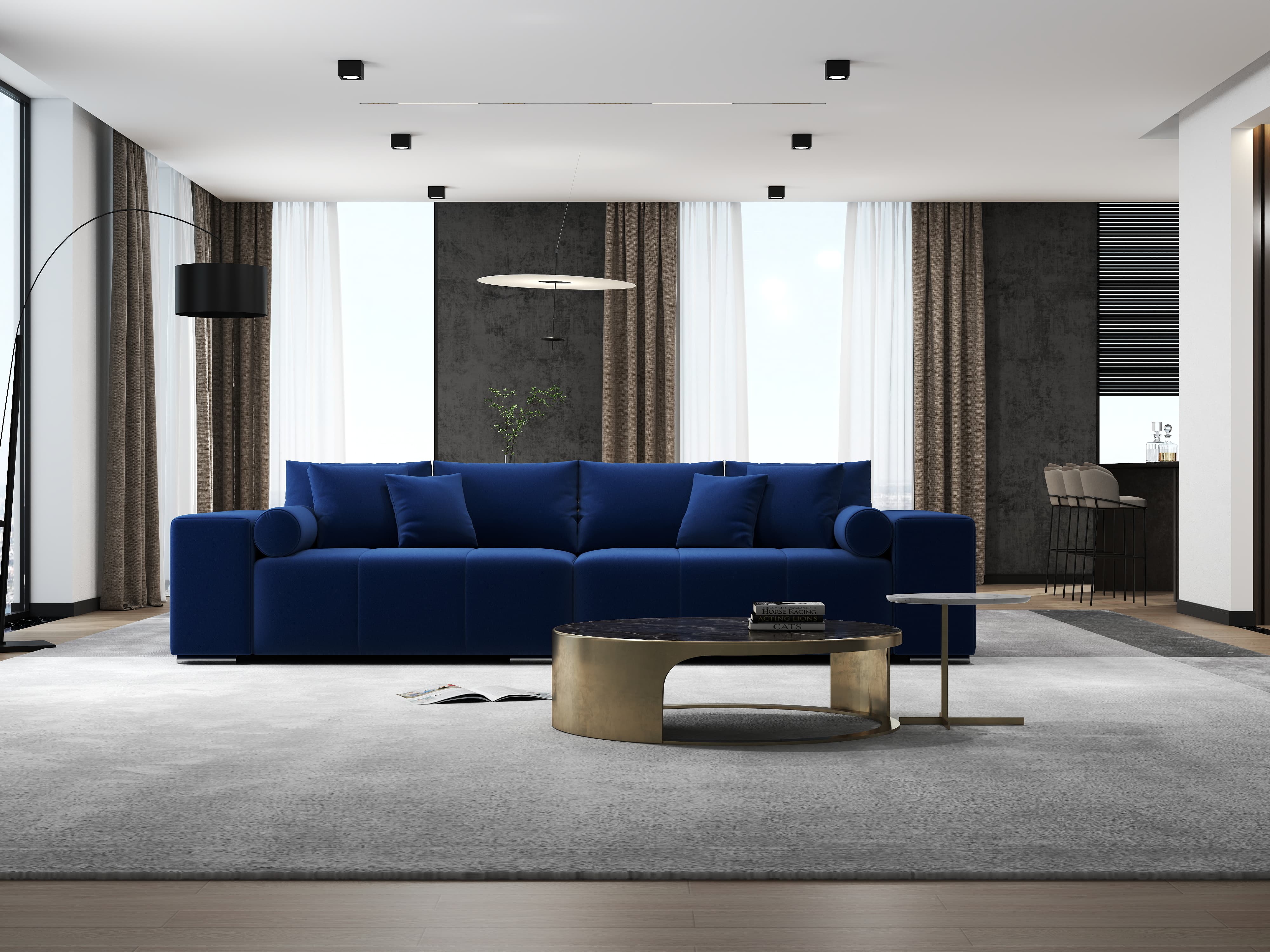 Canapea extensibilă dumonde cu ladă de depozitare si sezut confortabil din spuma HR, Marbela Royal Velvet Albastru XXL 295x100 cm fabrica