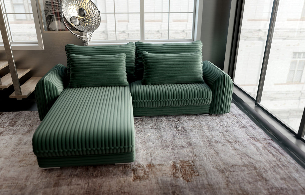 Colțar extensibil dumonde cu ladă de depozitare si sezut confortabil din spuma HR, Denver Ambience Verde 275x185 cm Fabrica