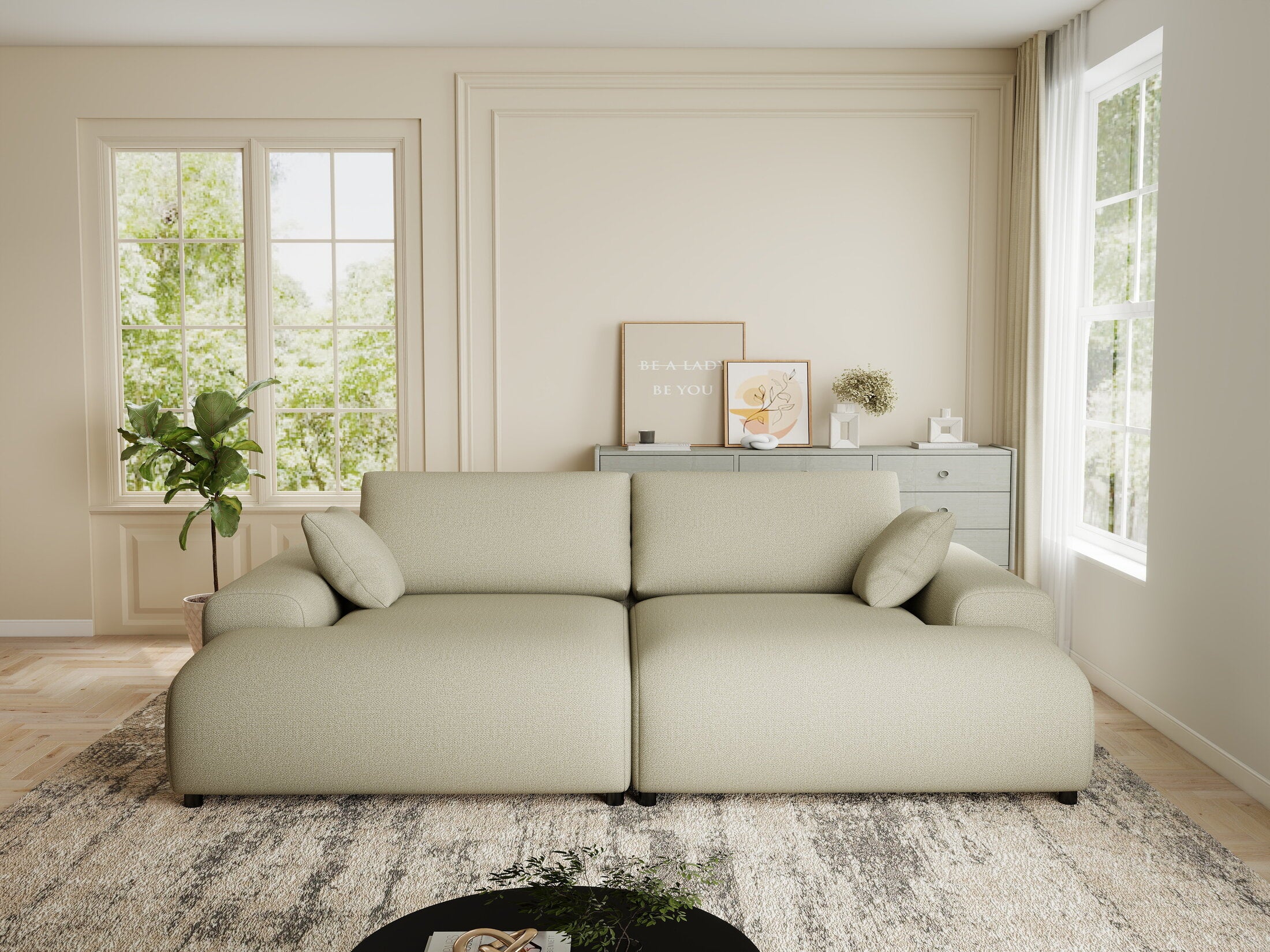 Canapea dumonde cu sezut confortabil din spuma HR, Hudson Enjoy Bej 237x144 cm