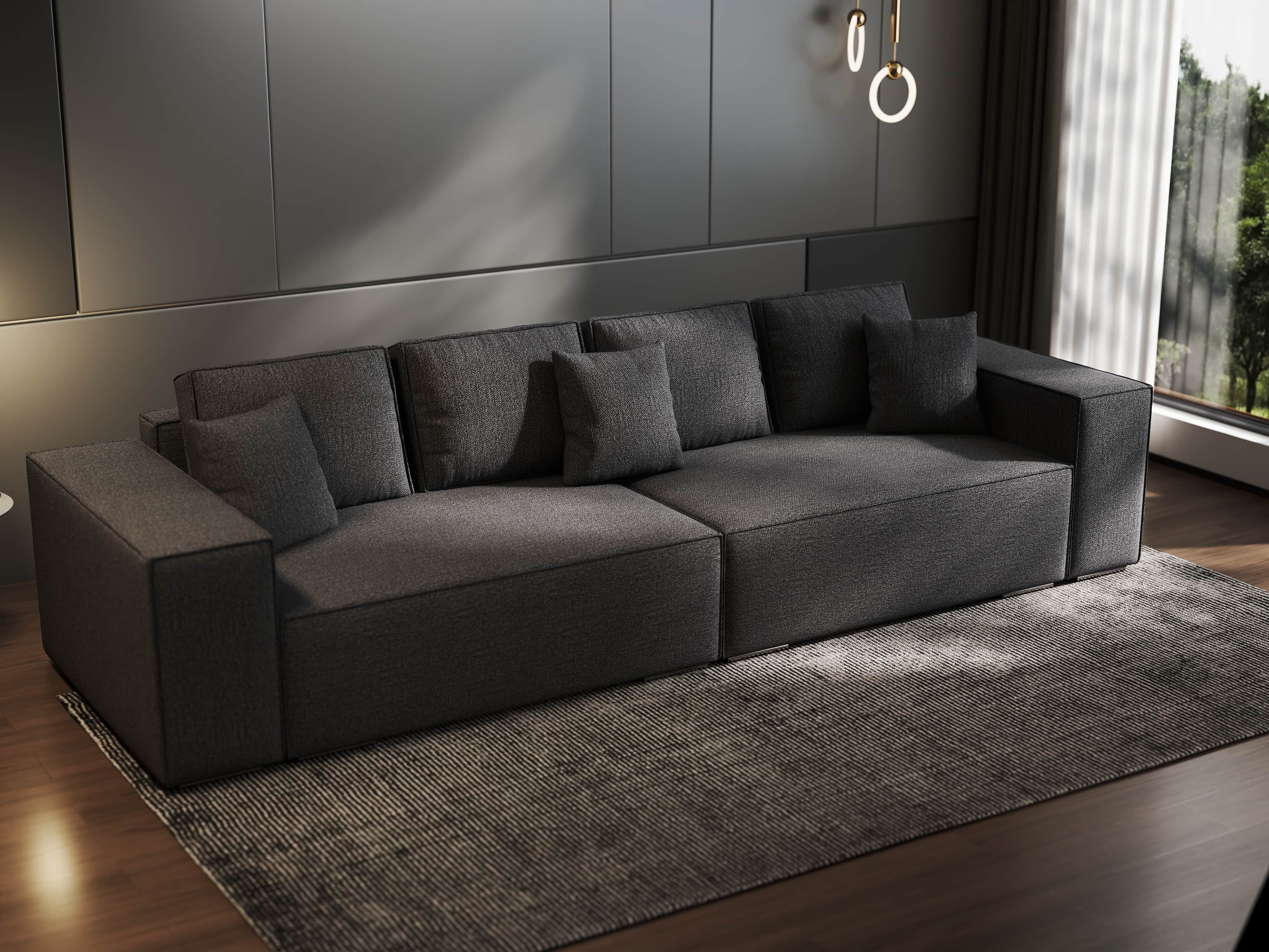 Canapea extensibilă dumonde cu ladă de depozitare si sezut confortabil din spuma HR, Dream Enjoy Grafit 310x100 cm Fabrica