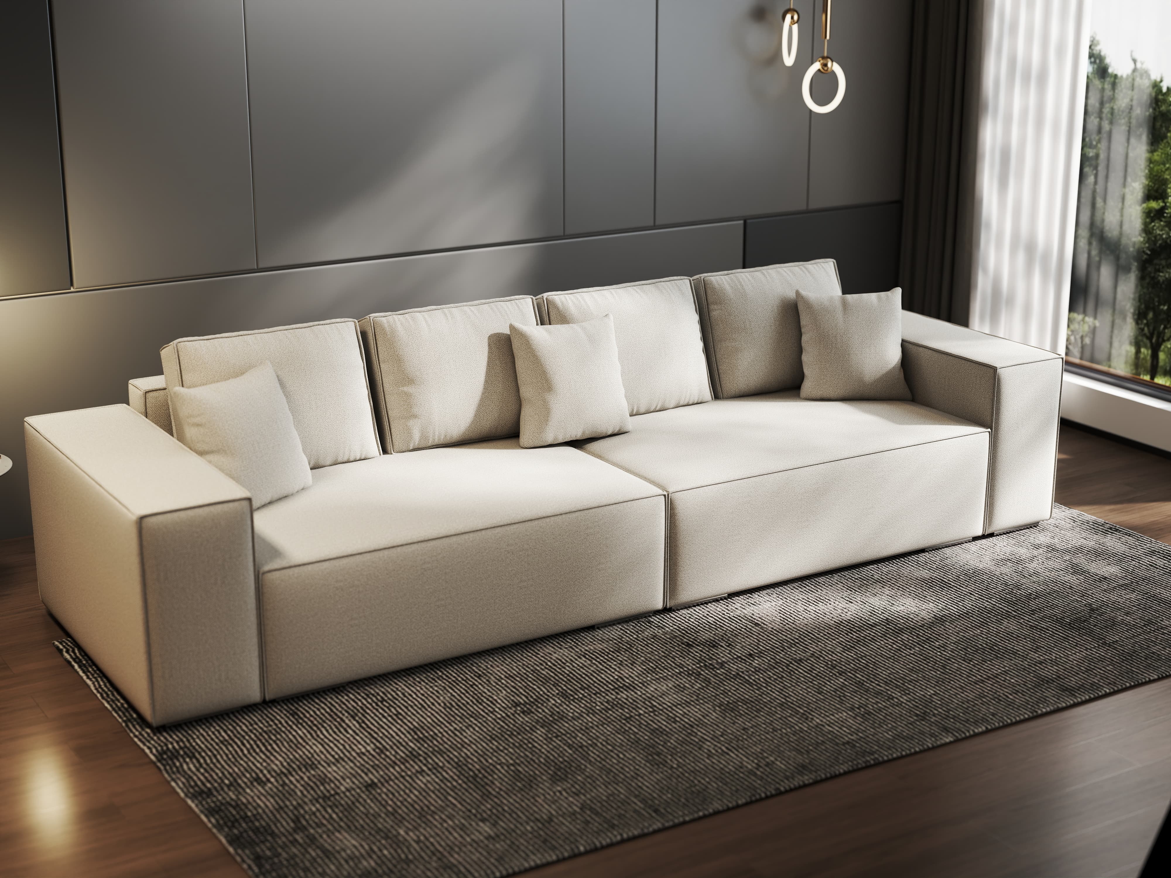 Canapea extensibilă dumonde cu ladă de depozitare si sezut confortabil din spuma HR, Dream Enjoy Bej 310x100 cm Fabrica