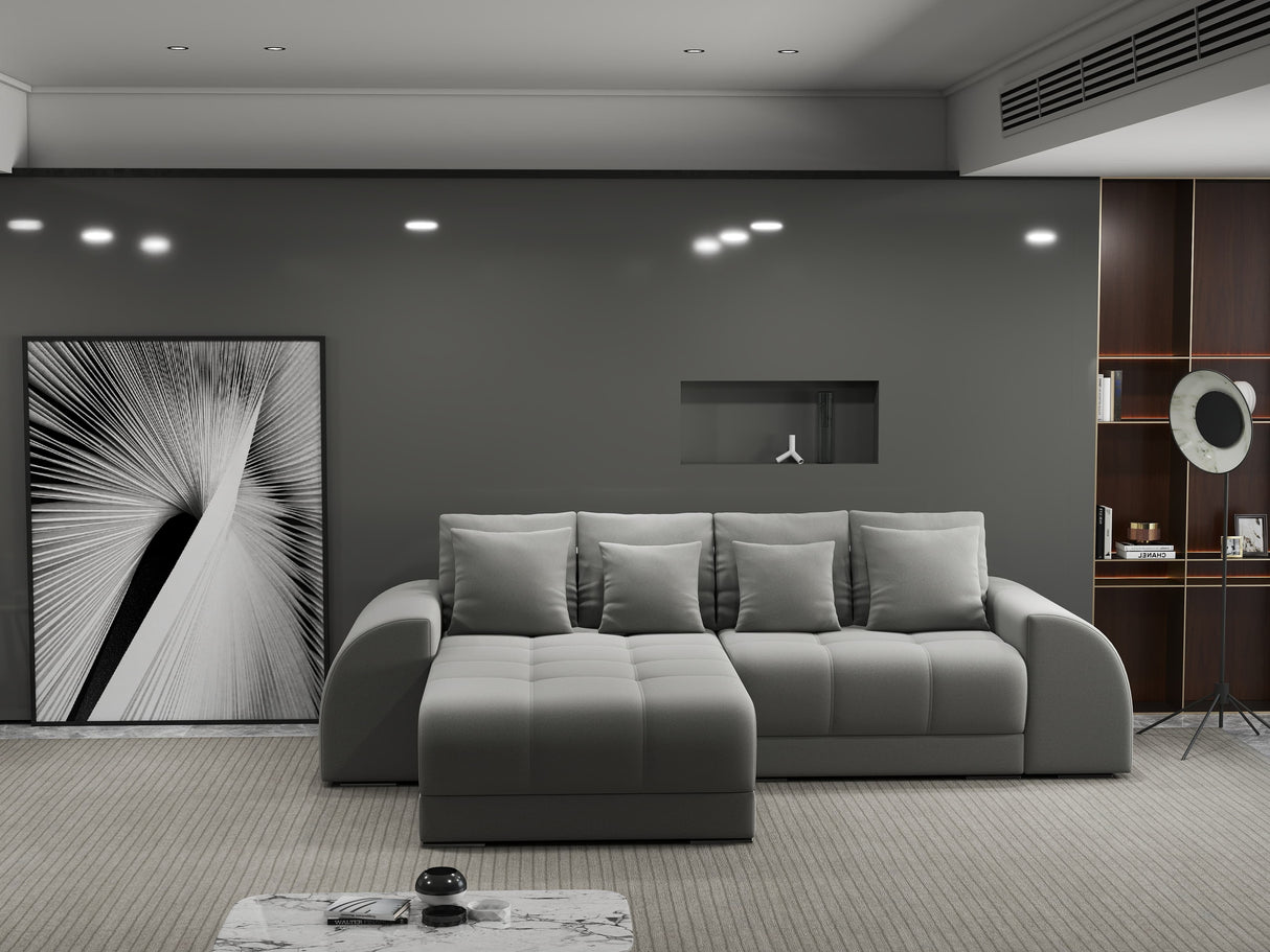Colțar extensibil dumonde cu ladă de depozitare si sezut confortabil din spuma HR, Verona Royal Gri 290x185 cm Fabrica