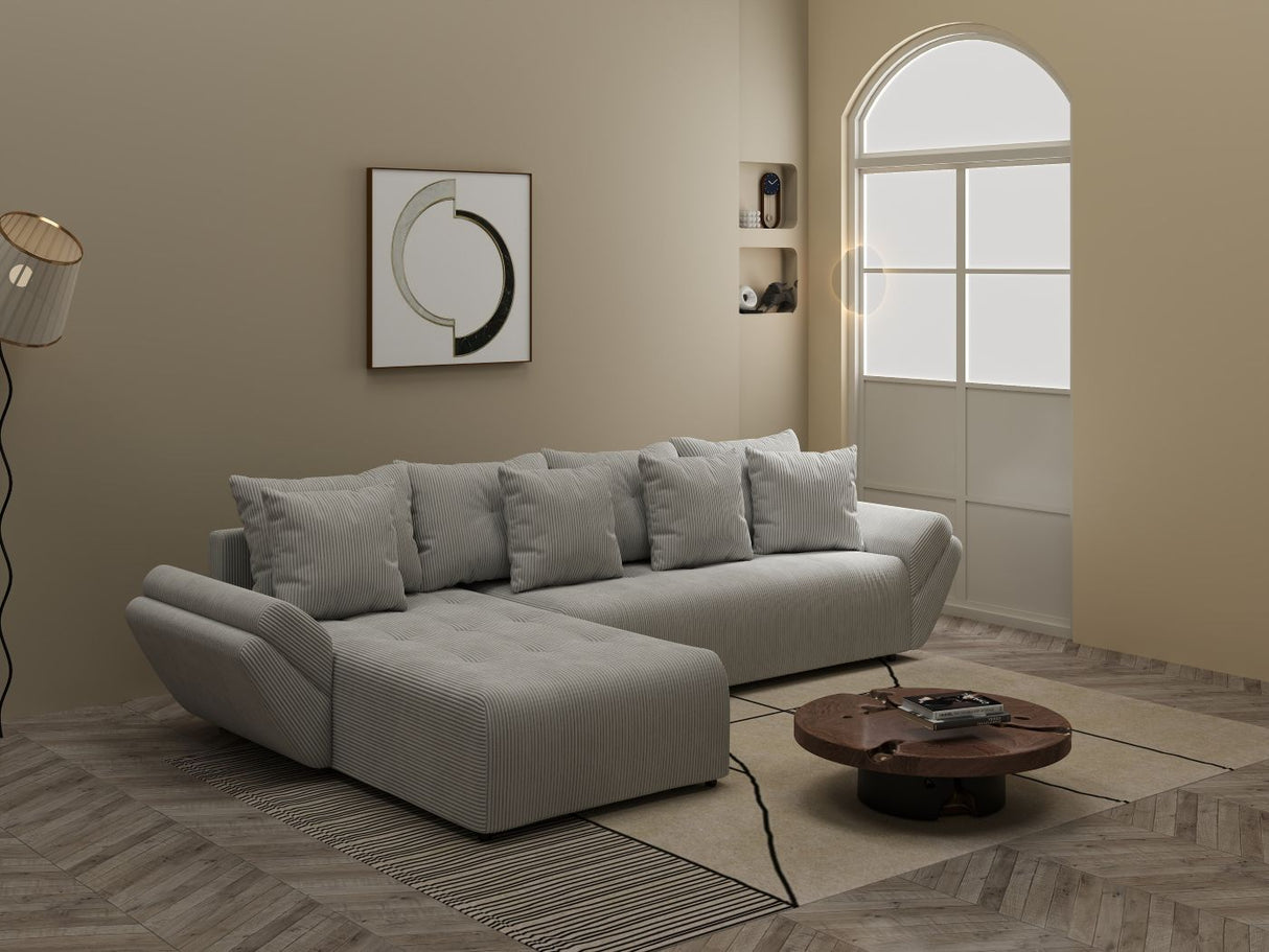 Colțar extensibil dumonde cu ladă de depozitare si sezut confortabil din spuma HR, Berlin XL Zoom Pearl 350x185 cm