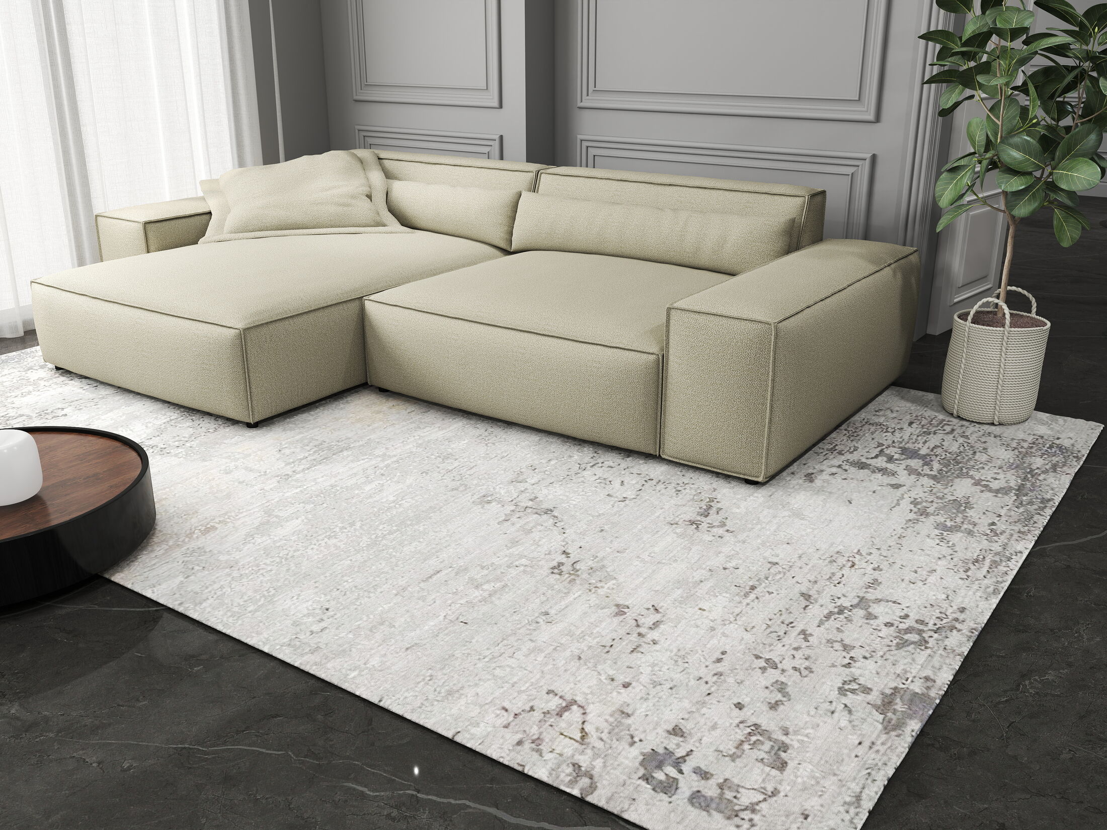 Colțar dumonde cu șezut confortabil din spumă HR, Marvelo Enjoy Bej 264x175 cm