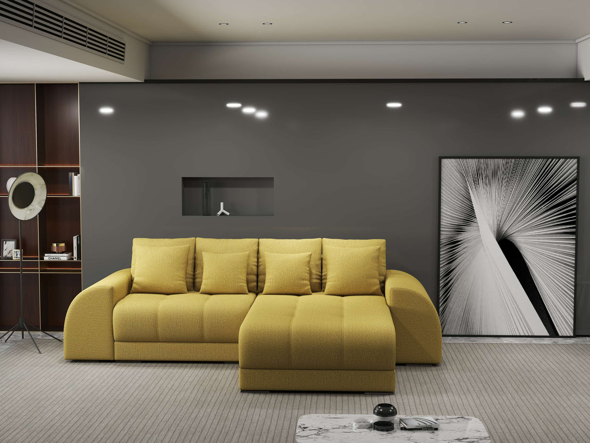 Colțar extensibil dumonde cu ladă de depozitare si sezut confortabil din spuma HR, Verona Enjoy Melon II 290x185 cm Fabrica
