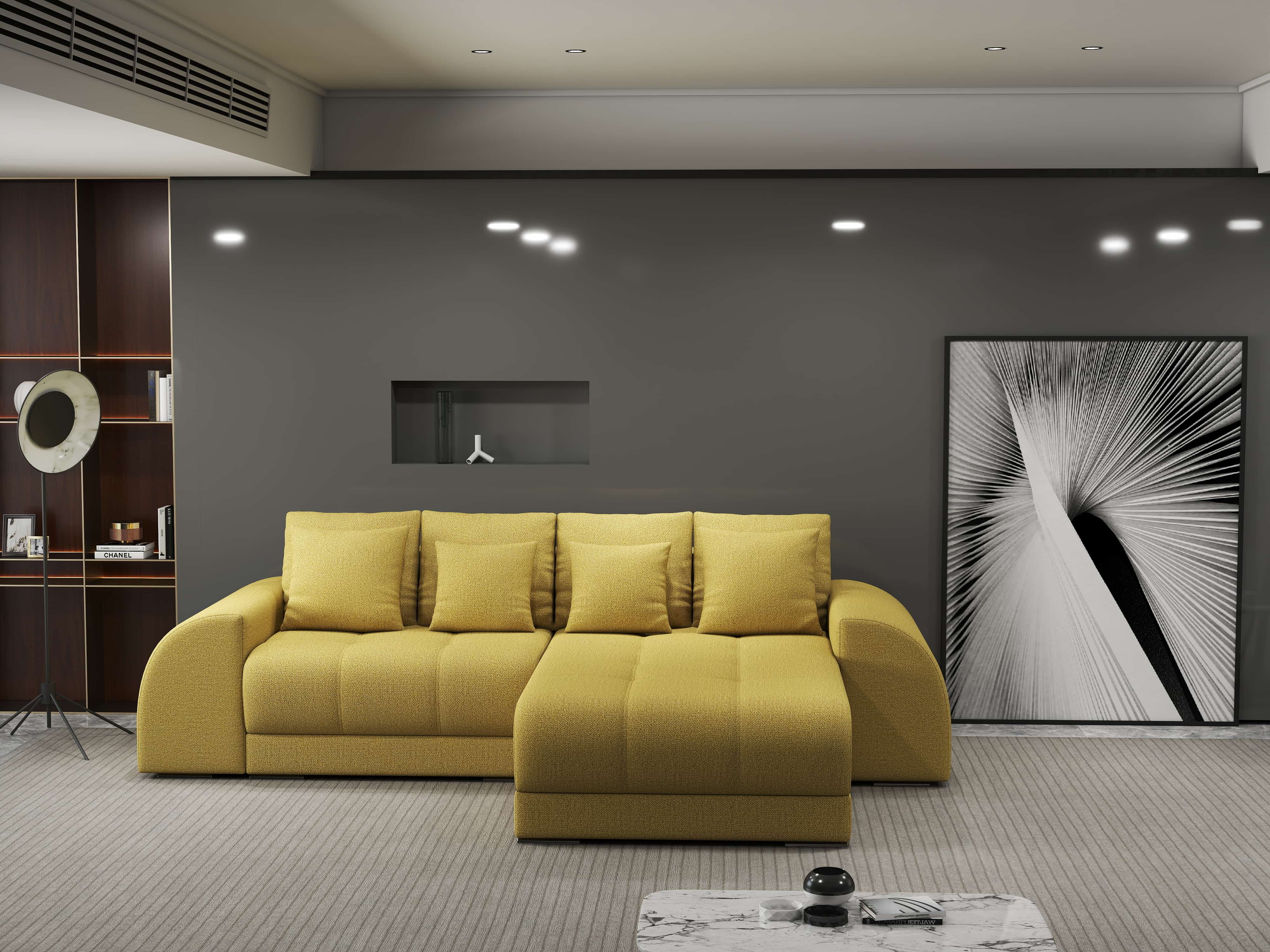 Colțar extensibil dumonde cu ladă de depozitare si sezut confortabil din spuma HR, Verona Enjoy Melon II 290x185 cm Fabrica