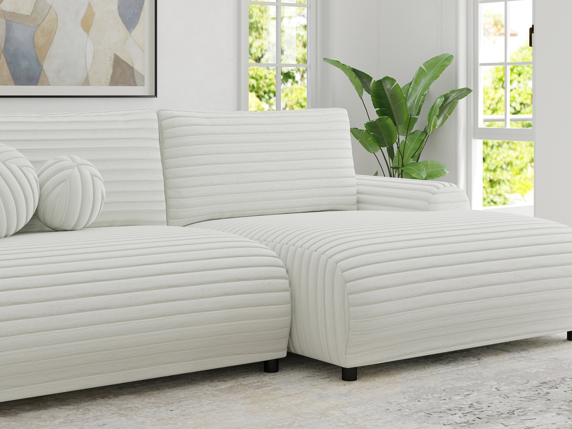 Colțar extensibil dumonde cu ladă de depozitare și șezut confortabil din spumă HR, Carlo Ambience Alb 240x145 cm II