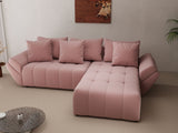 Colțar extensibil dumonde cu ladă de depozitare si sezut confortabil din spuma HR, Berlin Royal Roz 280x185 cm II Fabrica
