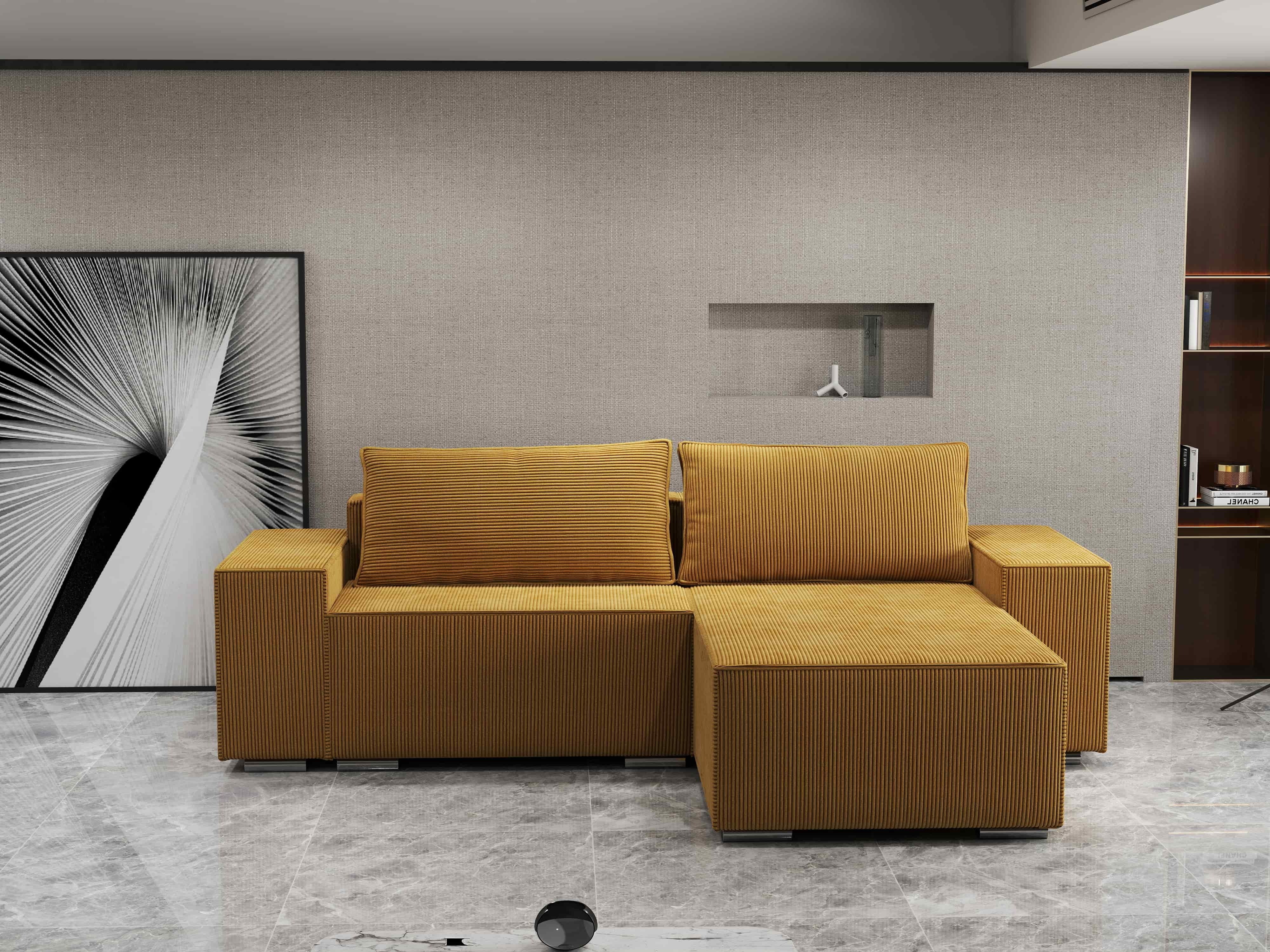 Colțar extensibil dumonde cu ladă de depozitare si sezut confortabil din spuma HR, Dream Zoom Mustar 290x185 cm II Fabrica