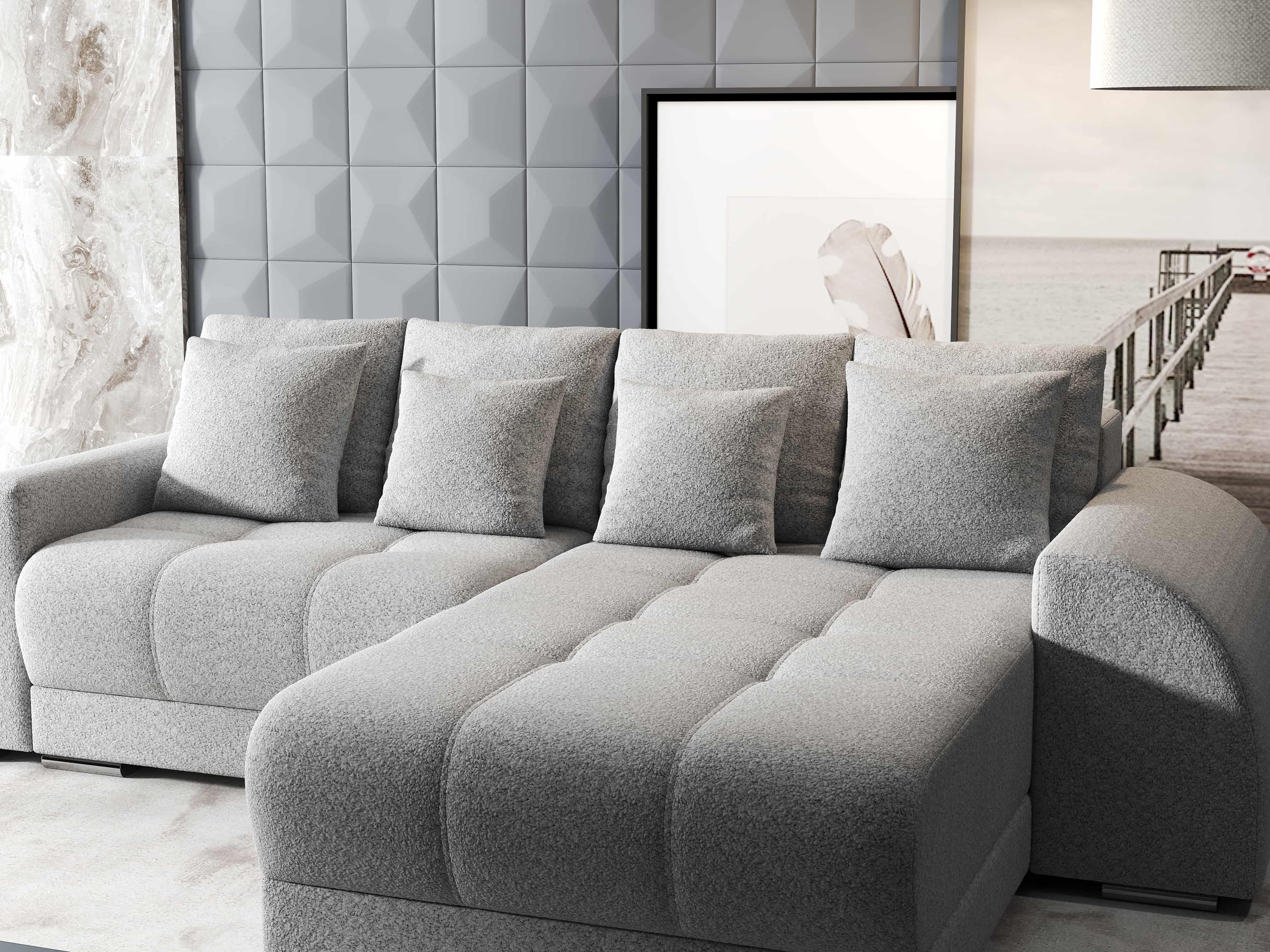 Colțar extensibil dumonde cu ladă de depozitare si sezut confortabil din spuma HR, Verona Euphoria Gri II 290x185 cm Fabrica