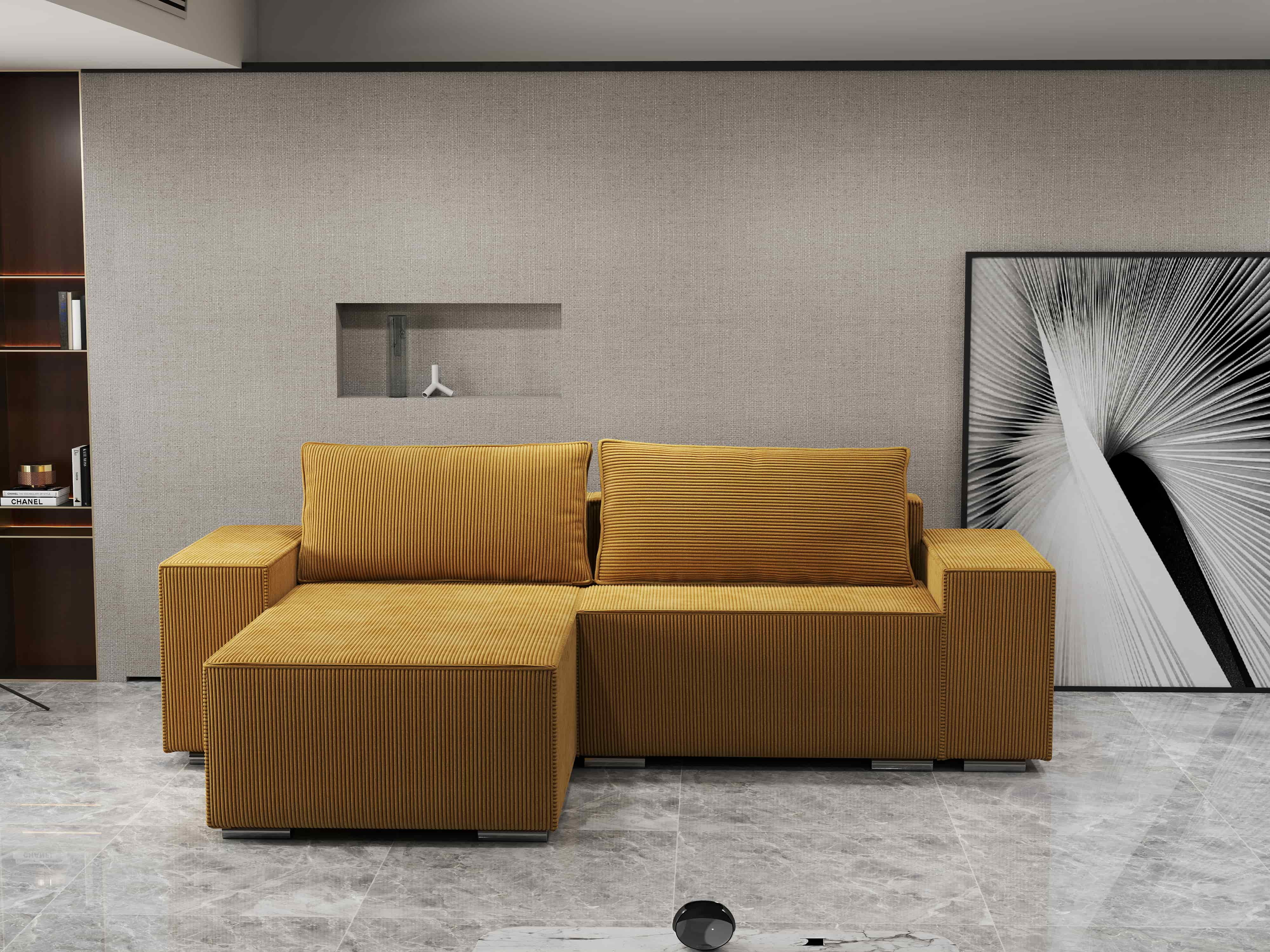 Colțar extensibil dumonde cu ladă de depozitare si sezut confortabil din spuma HR, Dream Zoom Mustar 290x185 cm Fabrica